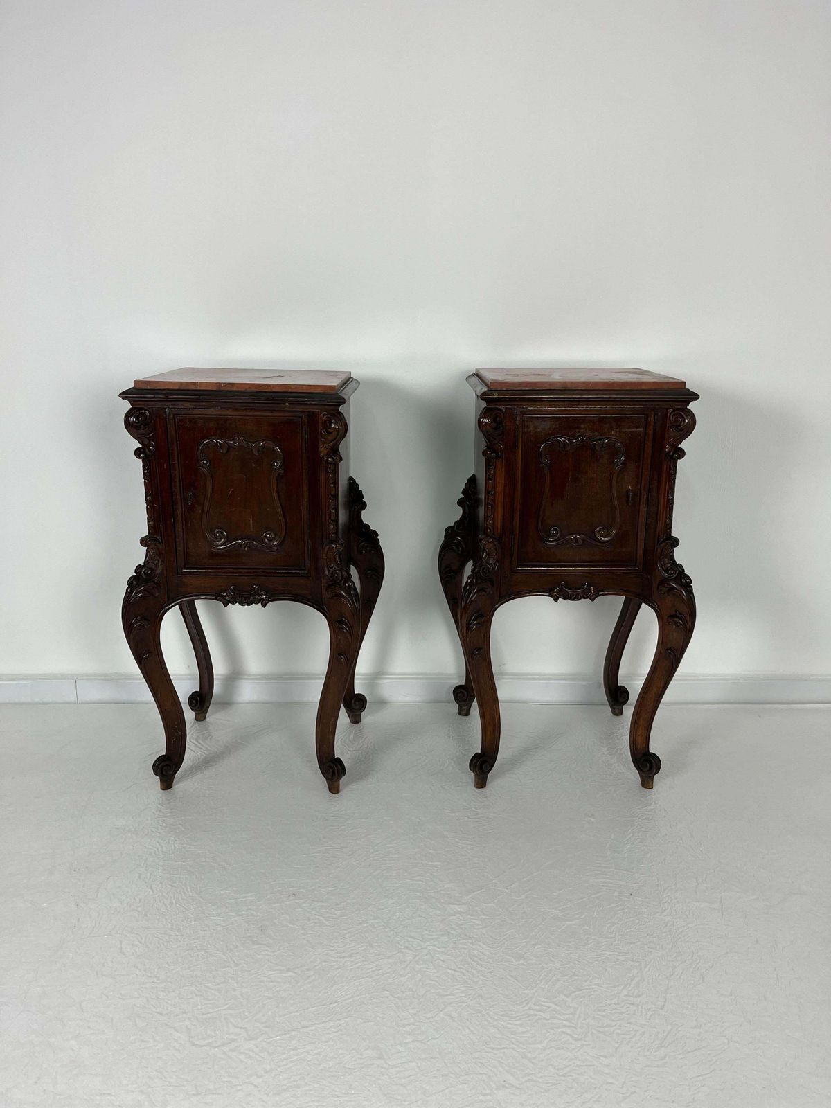 Set Of 2 French Louis XV Night Stands, Marble Top, 1930s photo Furniture