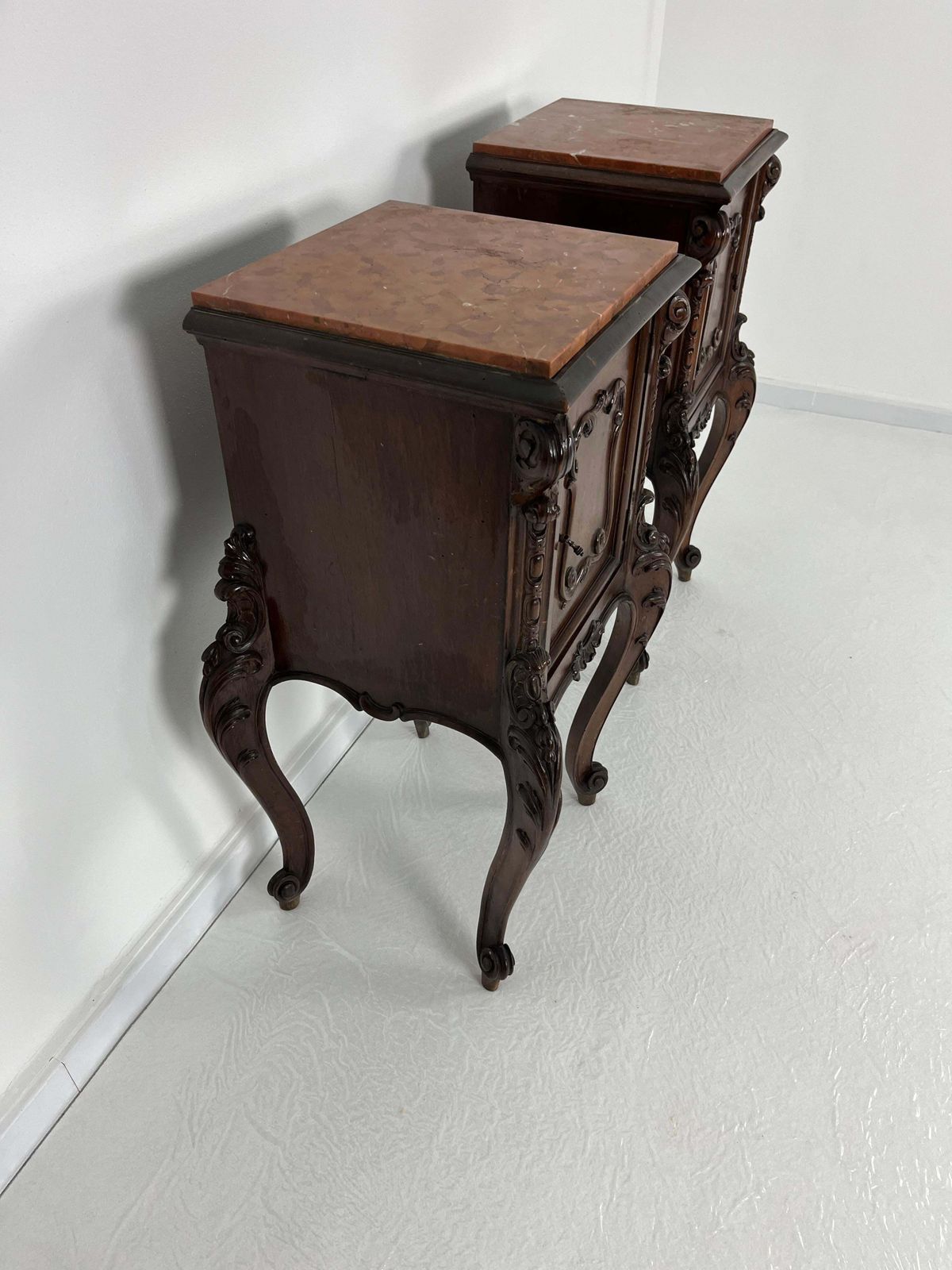 Set Of 2 French Louis XV Night Stands, Marble Top, 1930s photo buy