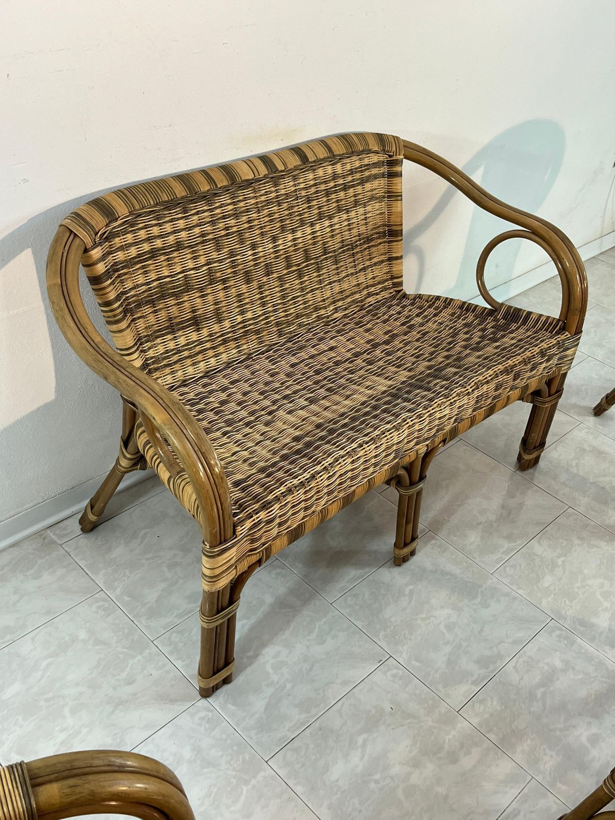 Set Of 4 Wicker Sofa Armchairs Coffee Table Made In Italy 1960s photo buy