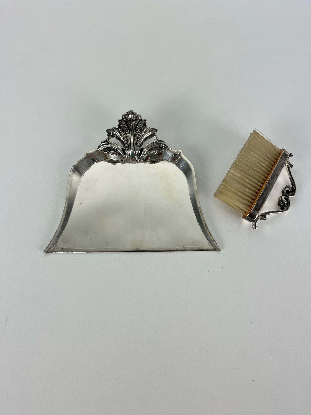 800 Silver Crumb Collector And Brush, Made In Italy, 1980s photo for sale