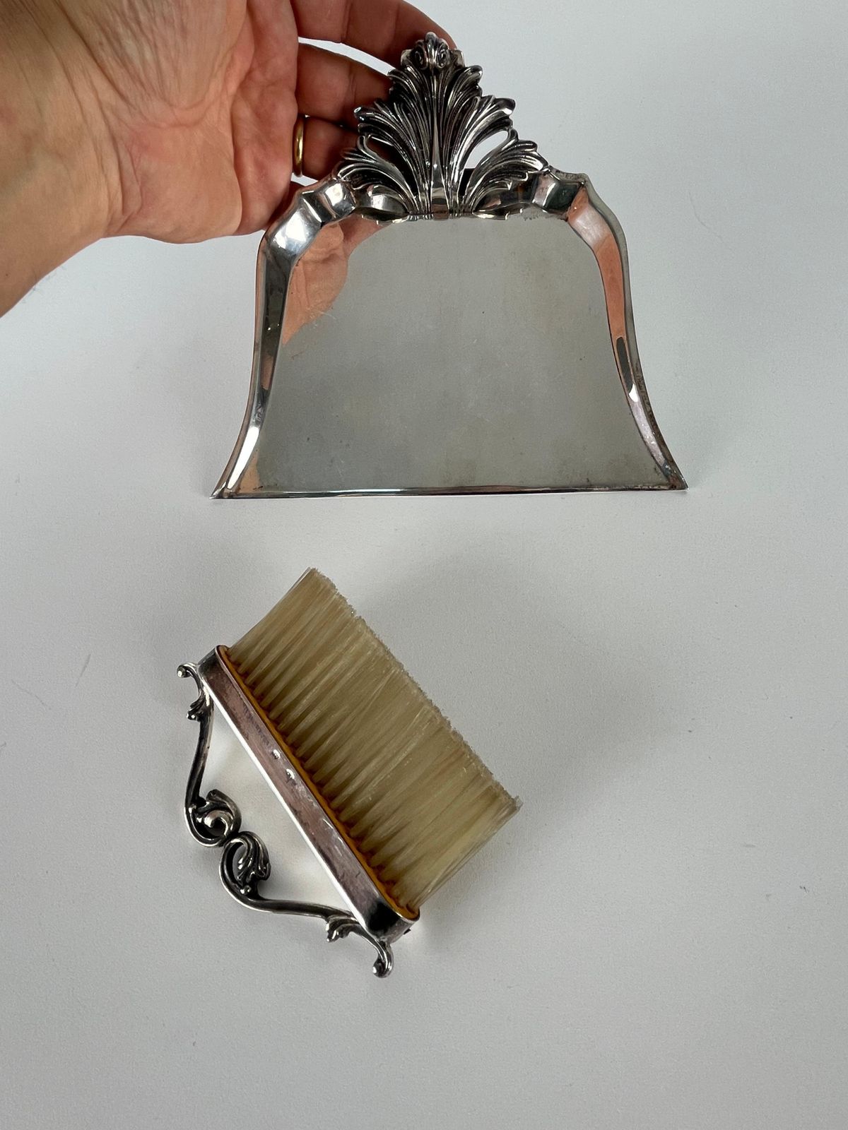 800 Silver Crumb Collector And Brush, Made In Italy, 1980s photo vintage