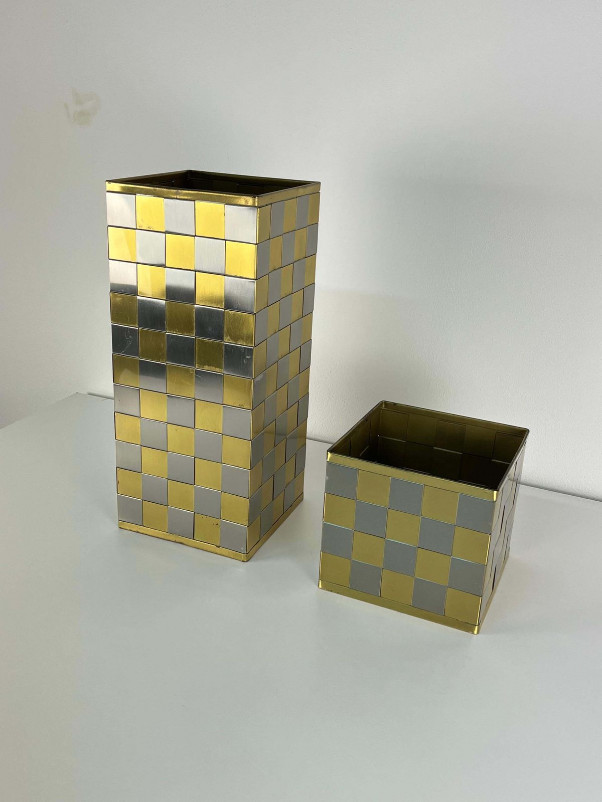Set Of 2 Umbrella Stands And Plant Holder Brass And Steel, Made In Italy, 1970s photo Home Decor