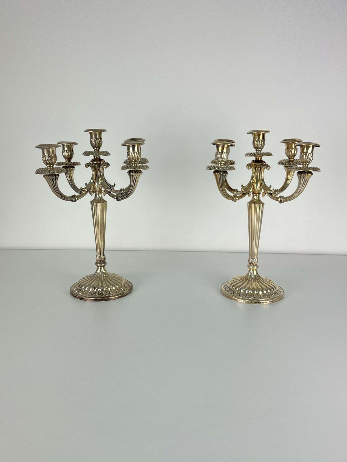 Set Of 2 Italian Candelabras 800 Silver 5 Flame, 1980s photo furniture