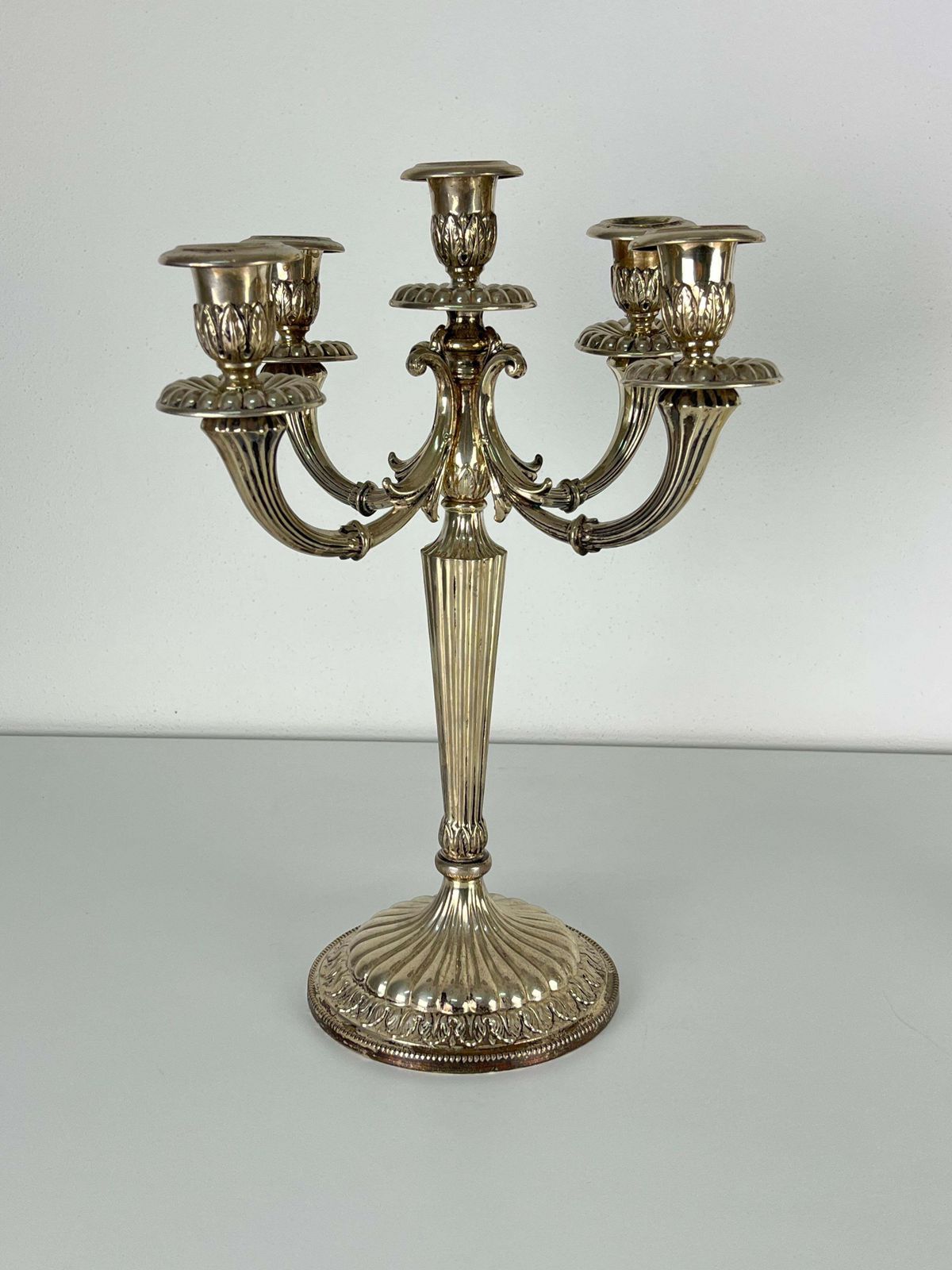 Set Of 2 Italian Candelabras 800 Silver 5 Flame, 1980s photo vinterior