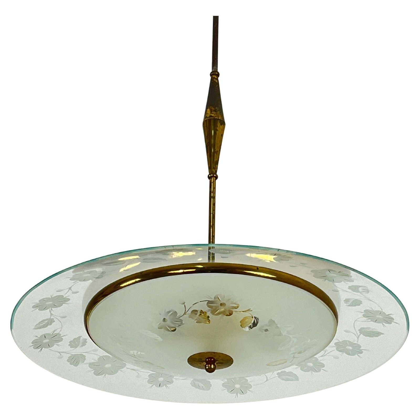 Nile Green Murano Glass And Brass Chandelier Attributed To Pietro Chiesa 1950s