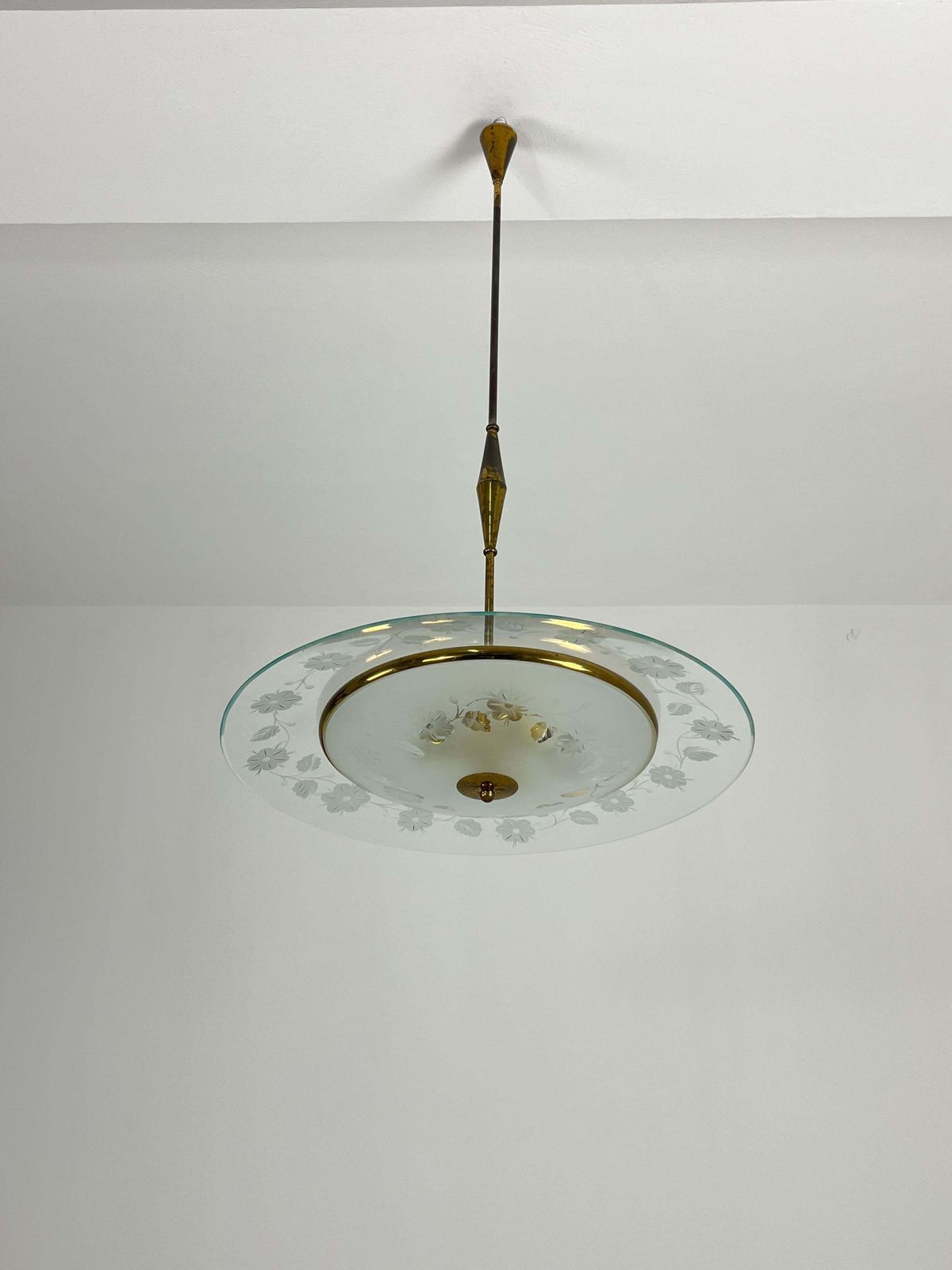 Nile Green Murano Glass And Brass Chandelier Attributed To Pietro Chiesa 1950s photo 3255.0
