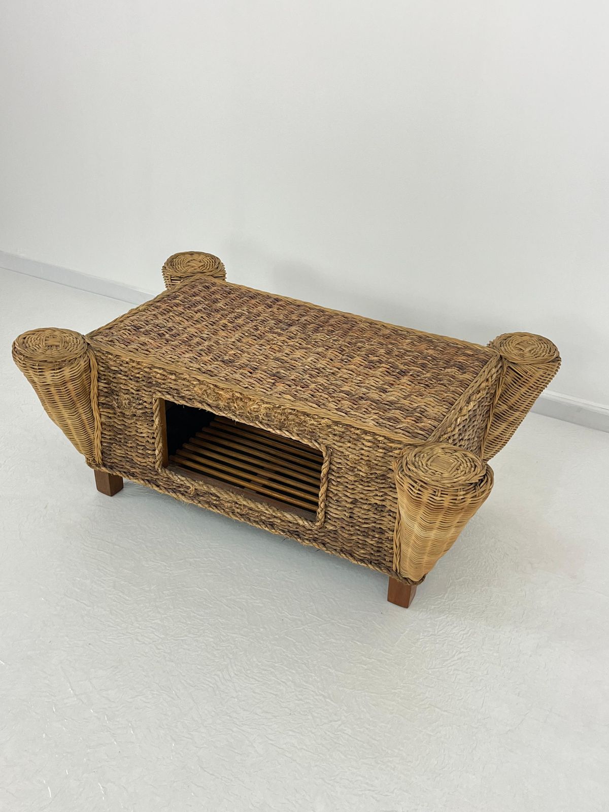 Mid Century Rattan And Bamboo Coffee Table, Made In Italy, 1960s photo for sale
