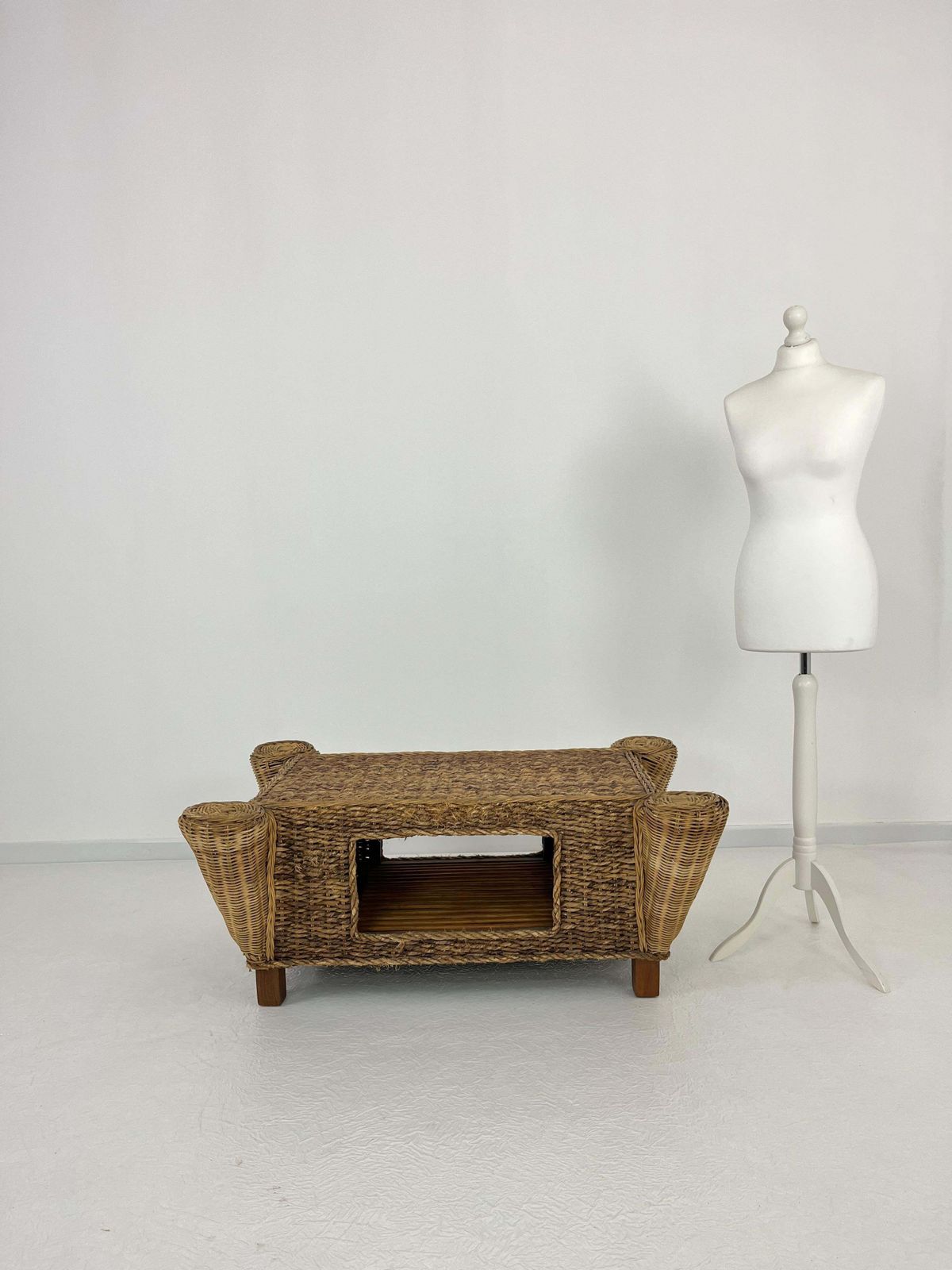 photo for sale Mid Century Rattan And Bamboo Coffee Table, Made In Italy, 1960s