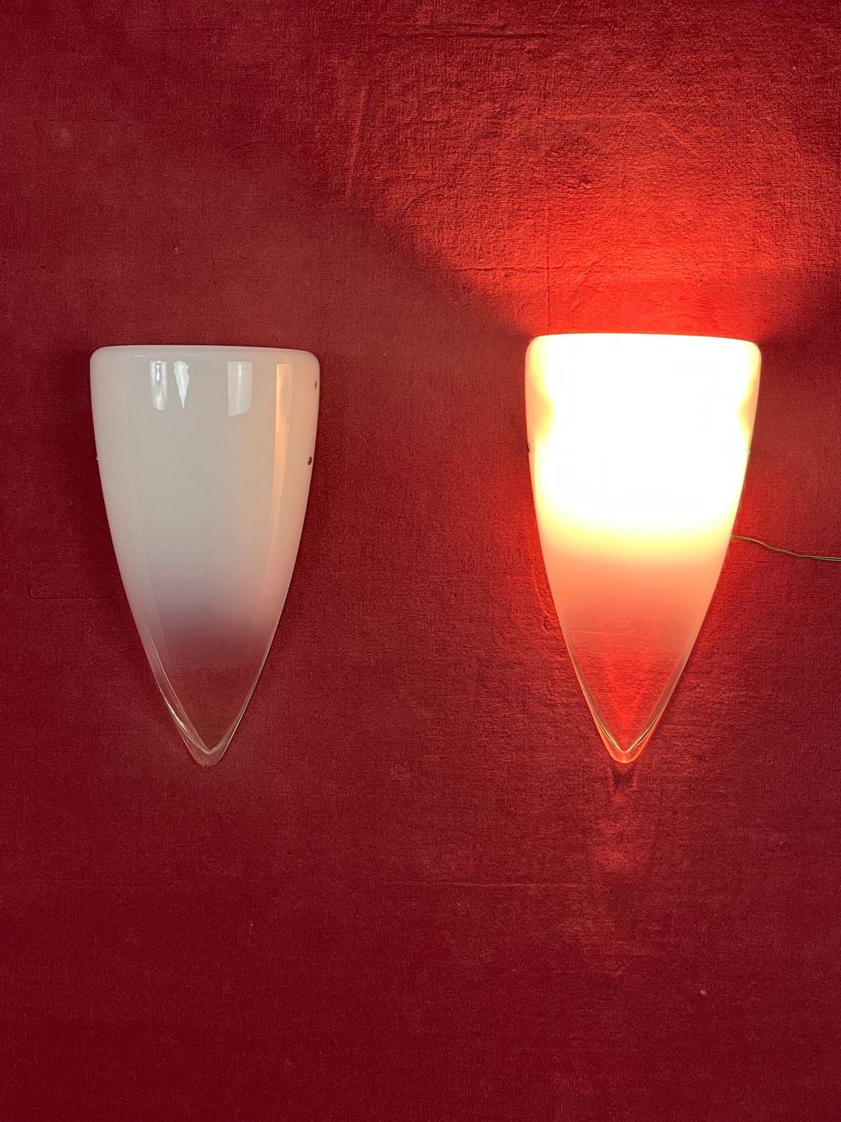 Set Of 2 Murano Milk Glass And Transparent Wall Lamps, 1980s photo furniture