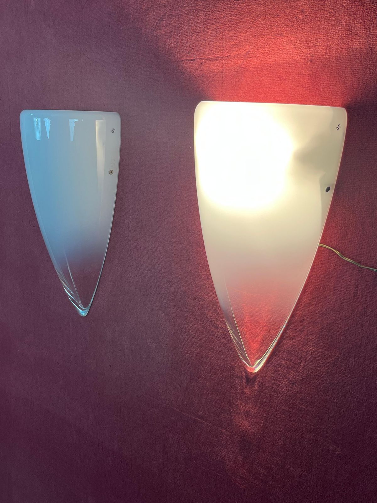 Set Of 2 Murano Milk Glass And Transparent Wall Lamps, 1980s photo Lighting