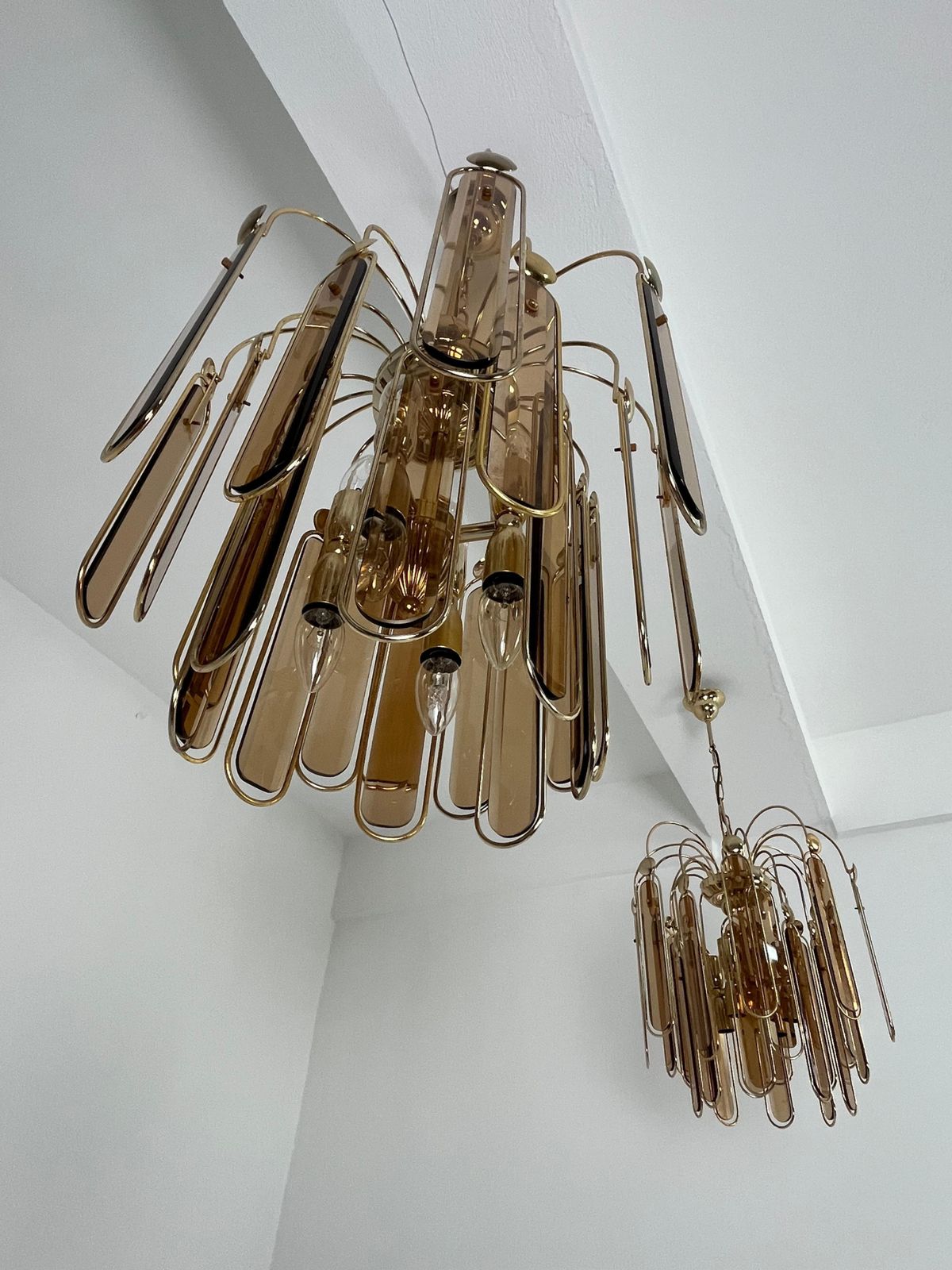 Set Of 2 Murano Glass Chandeliers Amber 6 Lights, 1960s photo buy