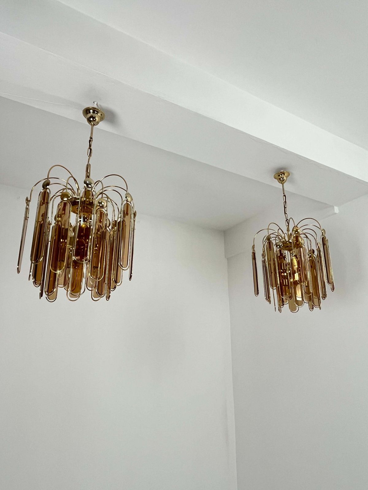 1687.0 Set Of 2 Murano Glass Chandeliers Amber 6 Lights, 1960s photo