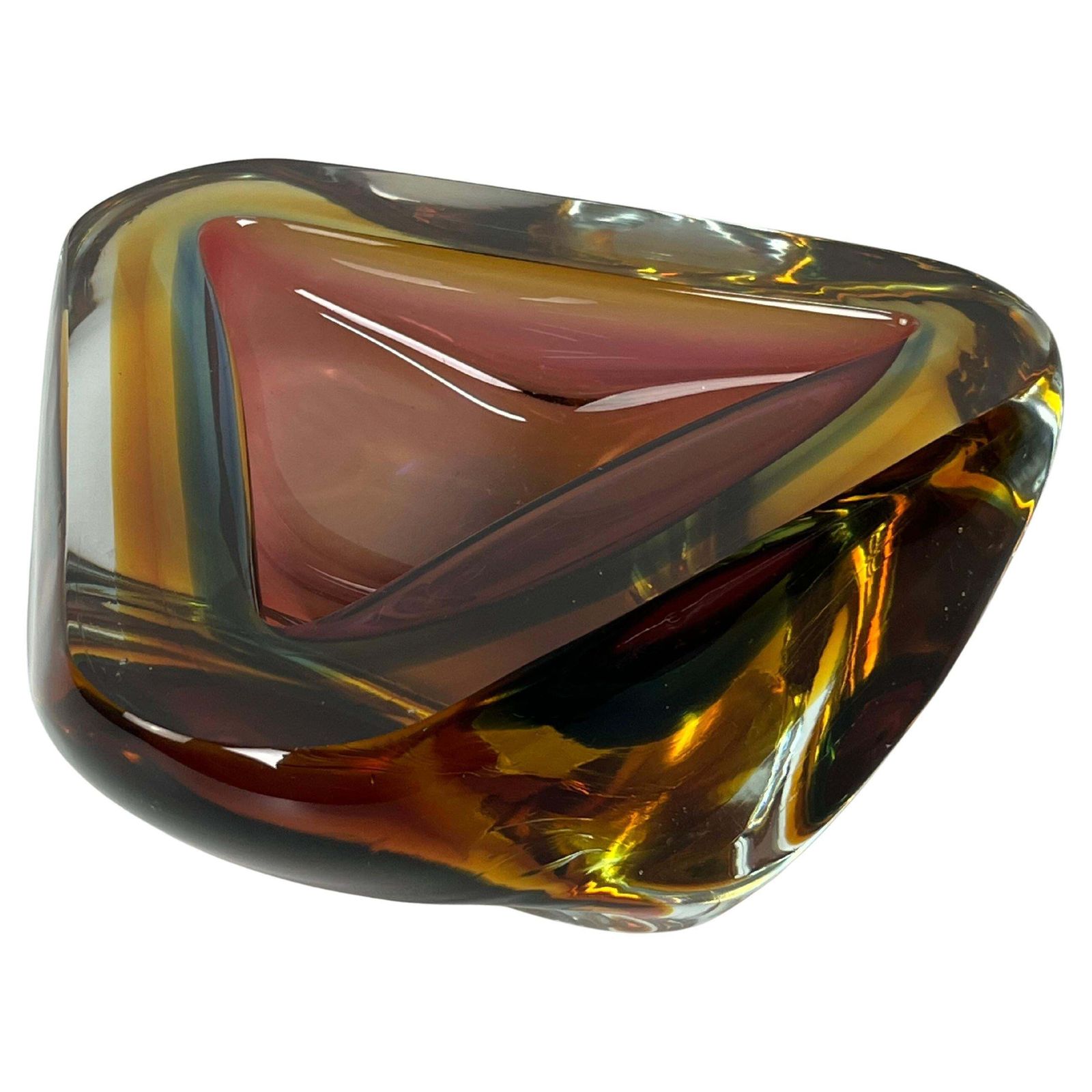 Large Mid Century Murano Glass Ashtray Amber, 1960s