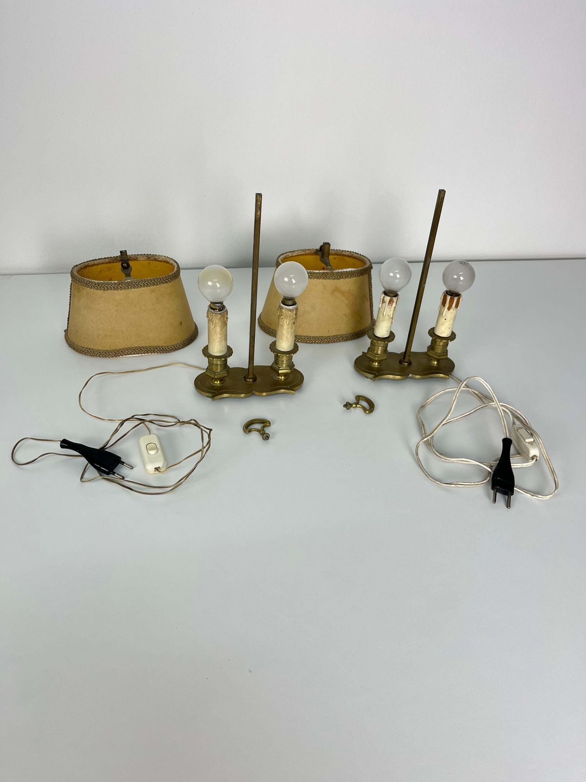 Lighting Set Of 2 Mid Century French 2 Light Bedside Lamps, 1950s photo