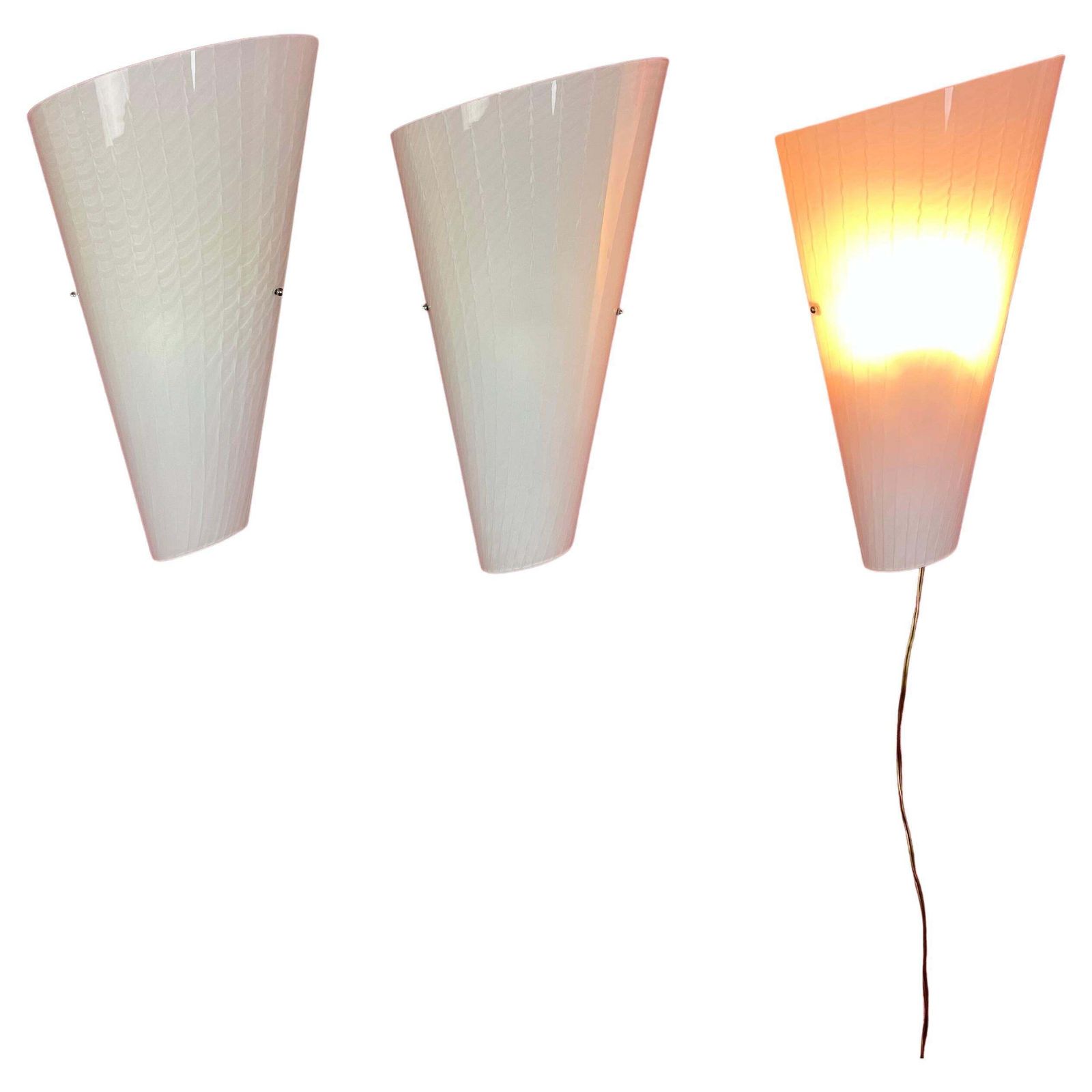 Set Of 3 Large Murano Glass Wall Lamps, 1980s