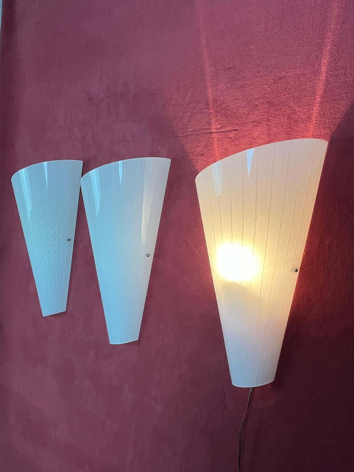 Set Of 3 Large Murano Glass Wall Lamps, 1980s photo for sale