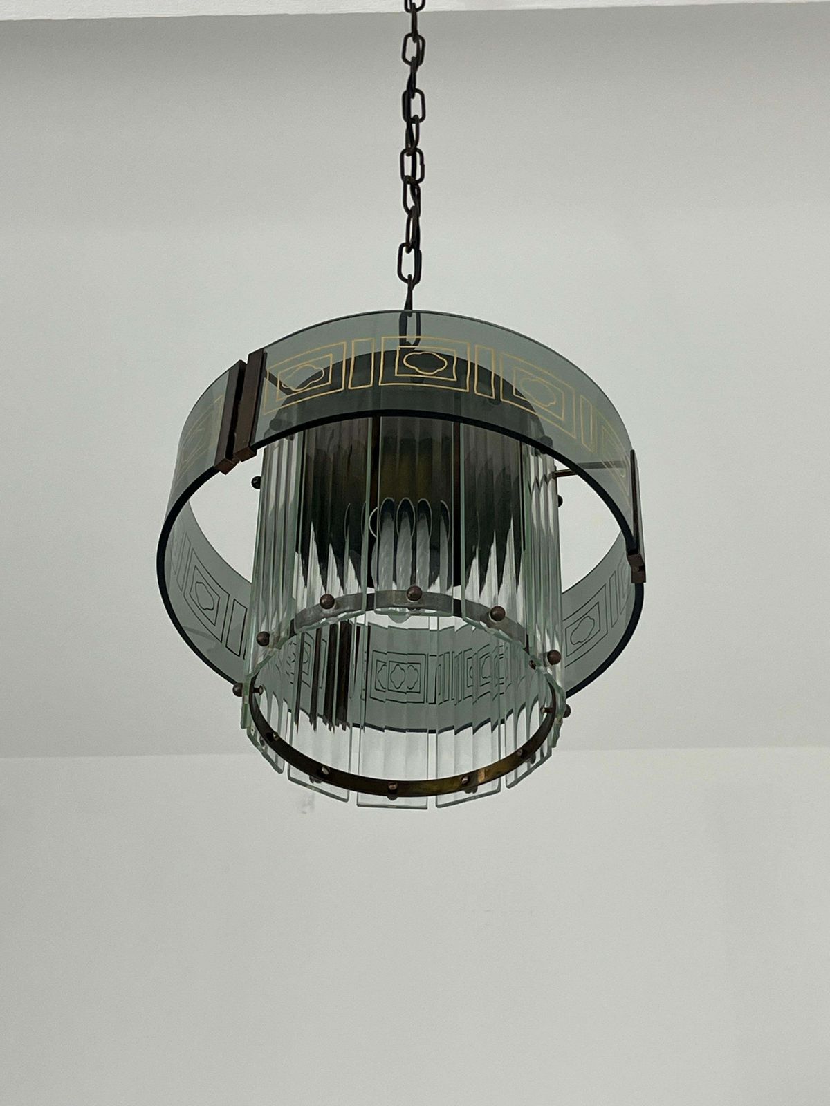 Mid Century Murano Glass Art Deco Chandelier, 1950s photo vintage