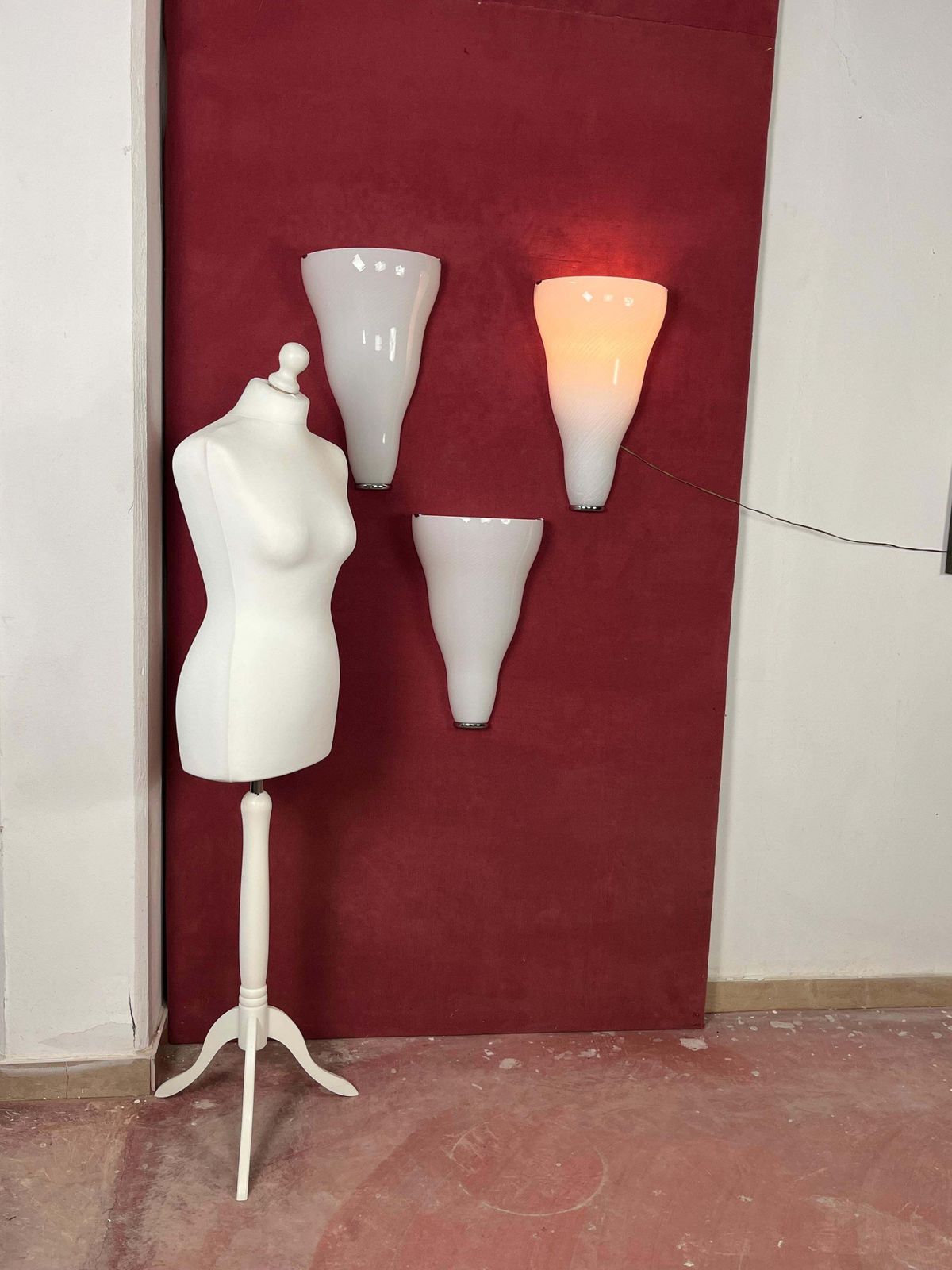 Set Of 3 Large Murano Glass Wall Lamps Leucos, 1980s photo for sale