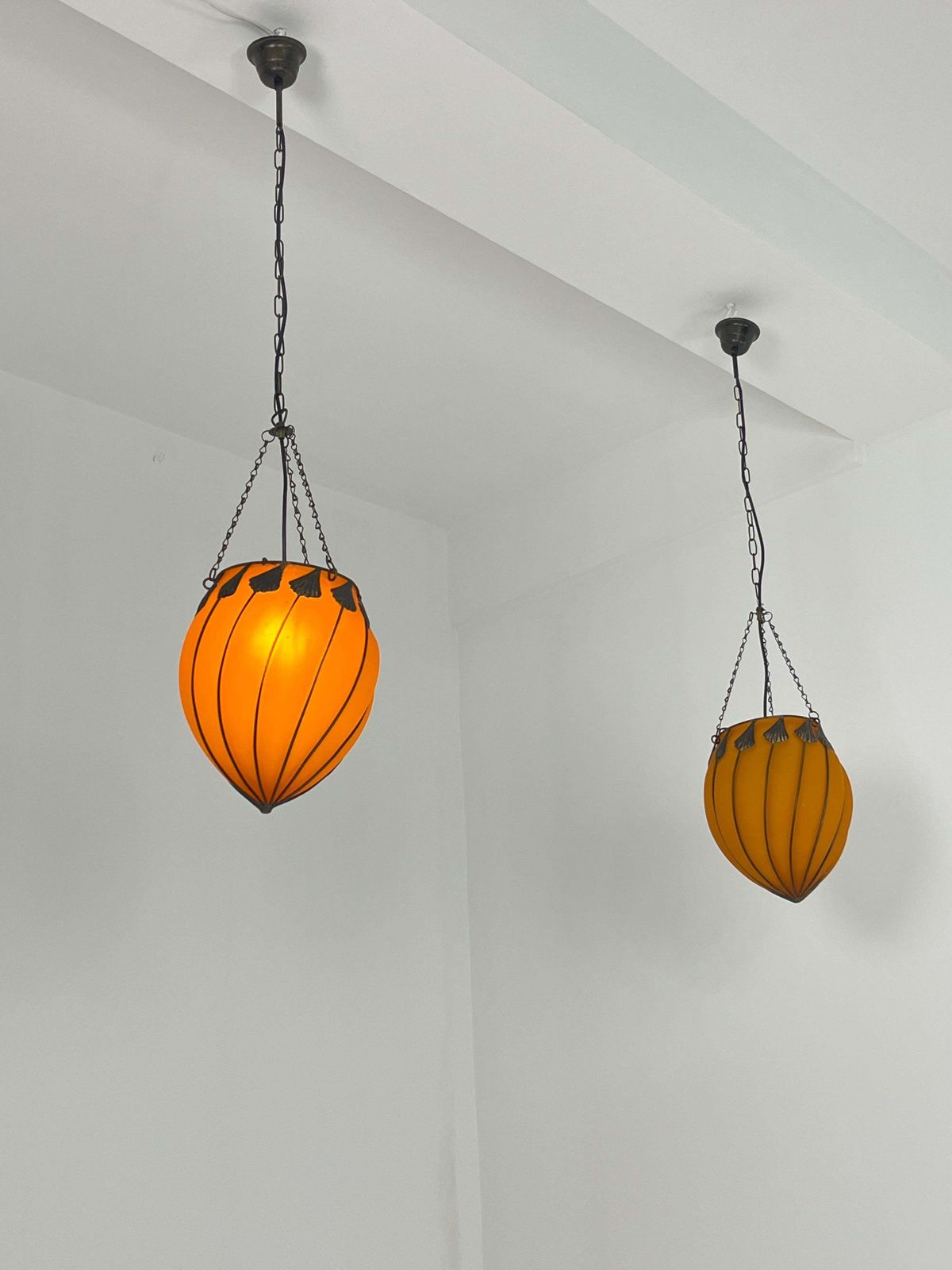 Set Of 2 Orange Murano Glass Pendant Lamps, 1980s photo 977.0