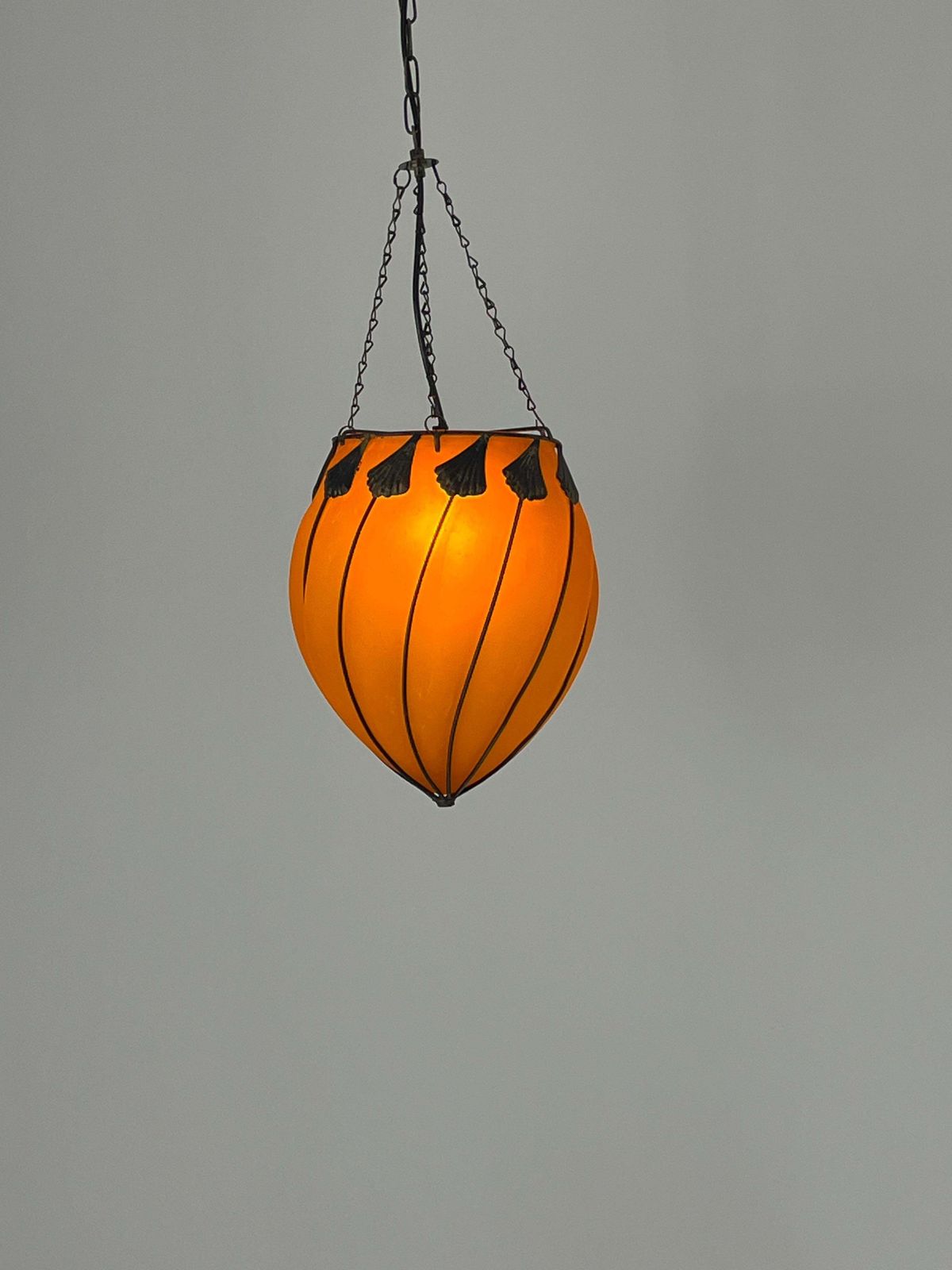 Set Of 2 Orange Murano Glass Pendant Lamps, 1980s photo vinterior