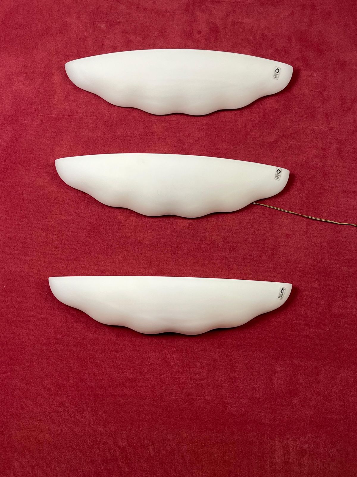 Set Of 3 Large Leucos Wall Lamps In Opaline Blown Murano Glass, 1980s photo vintage