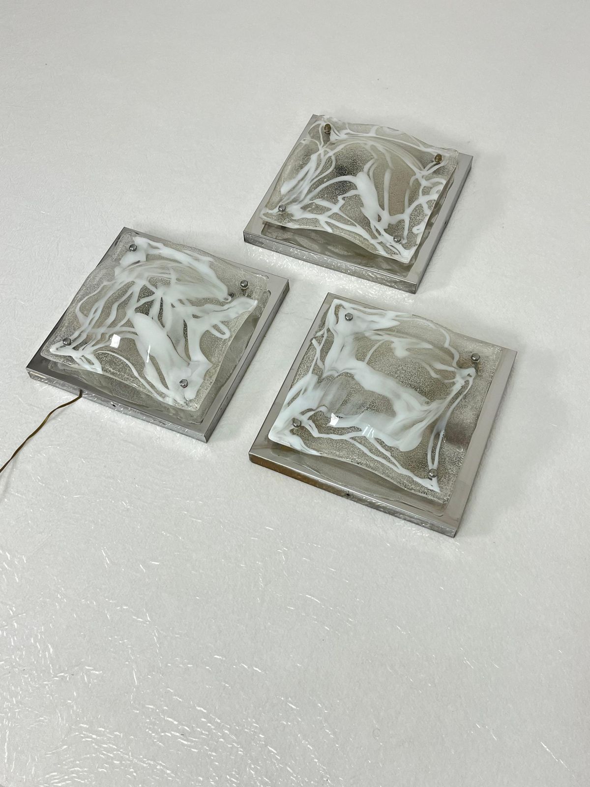 Set Of 3 Murano Glass Wall Lamps Attributed To Toni Zuccheri For Mazzega, 1960s photo buy