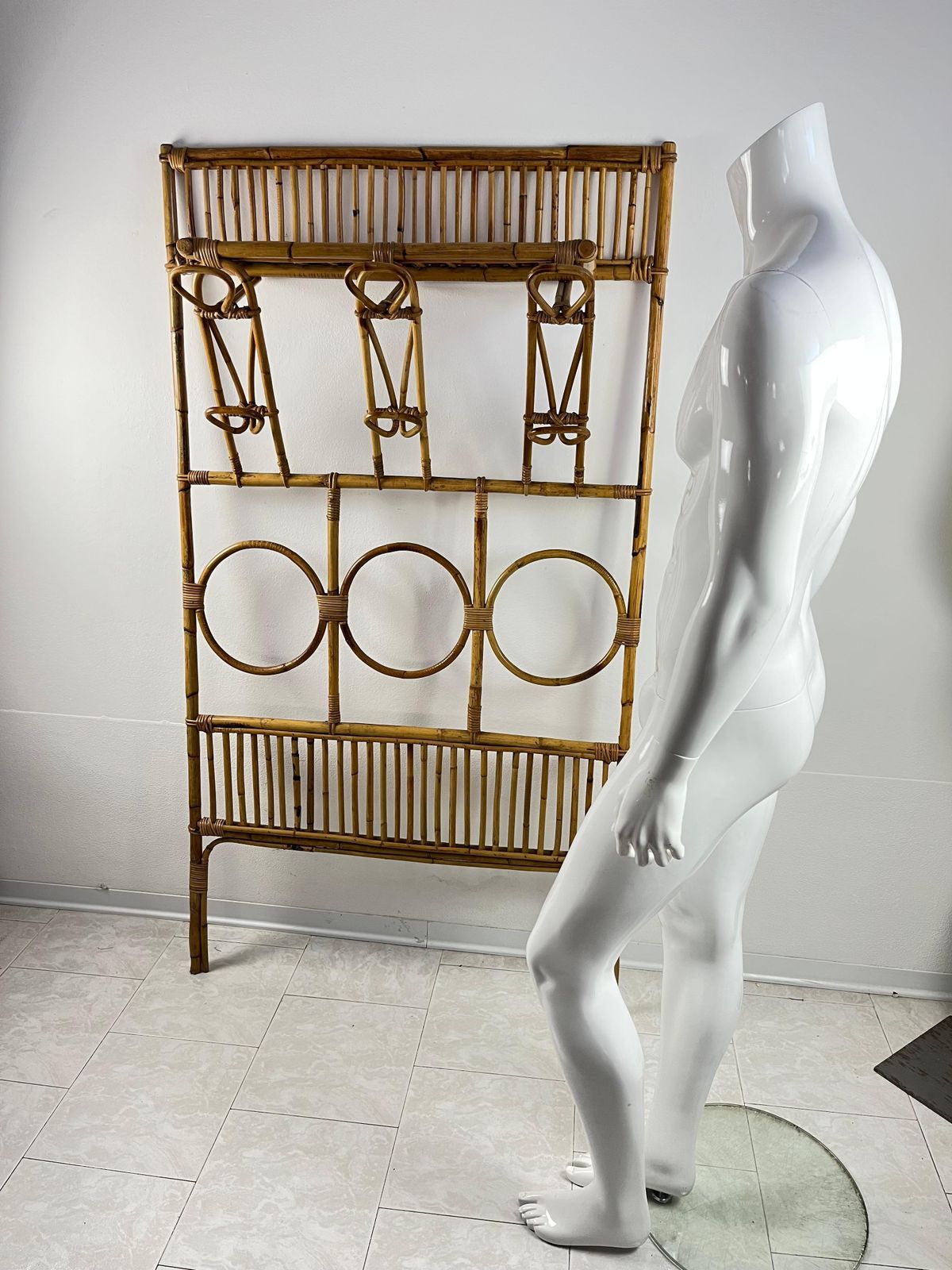 Large Italian  Vintage Bamboo Wall Coat Hanger 1970s photo furniture