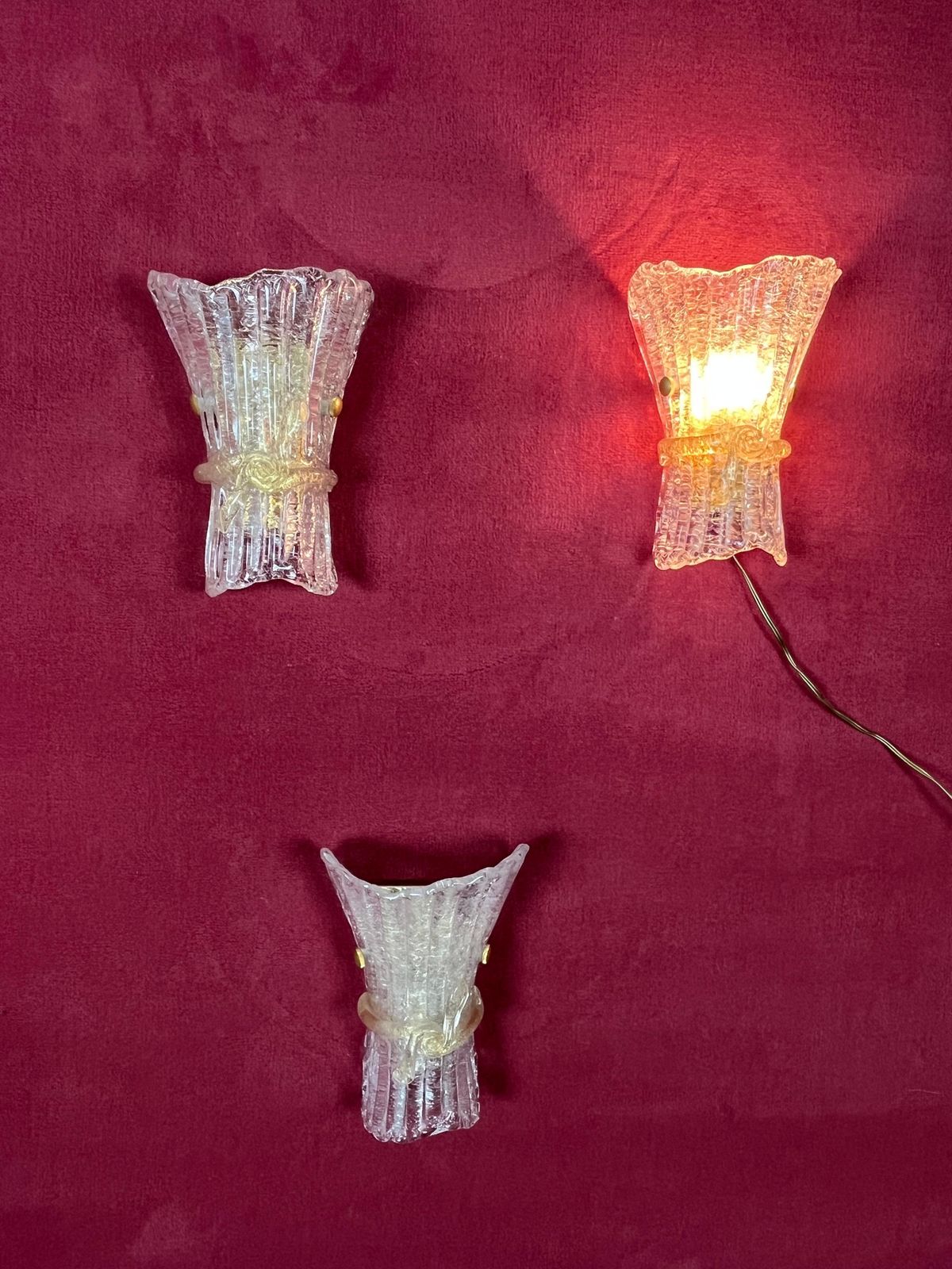 Set Of 3 Mid Century Murano Glass Wall Lamps, 1960s photo vinterior