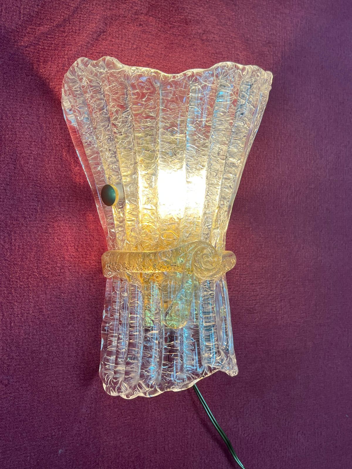 Set Of 3 Mid Century Murano Glass Wall Lamps, 1960s photo vintage