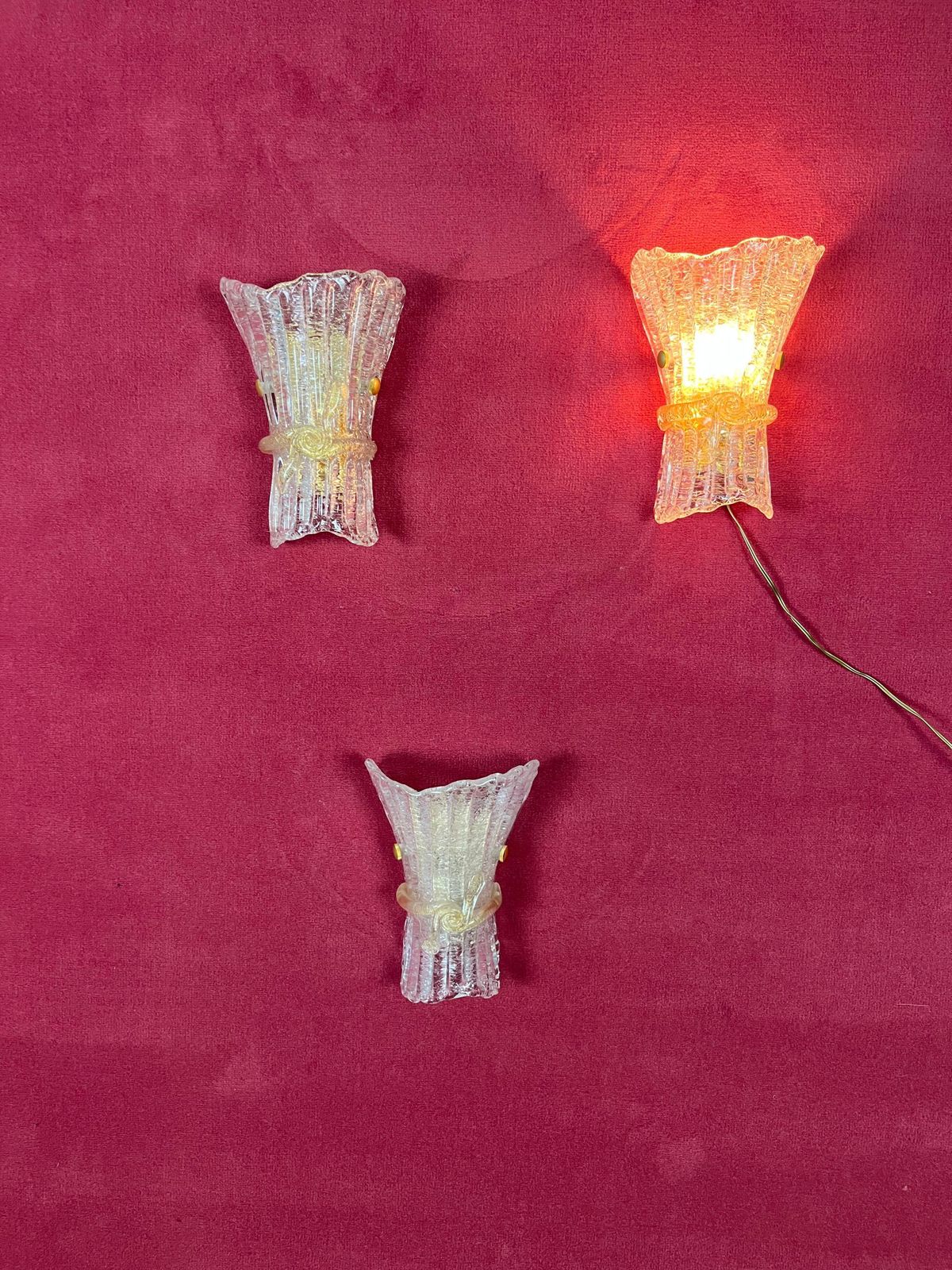photo furniture Set Of 3 Mid Century Murano Glass Wall Lamps, 1960s