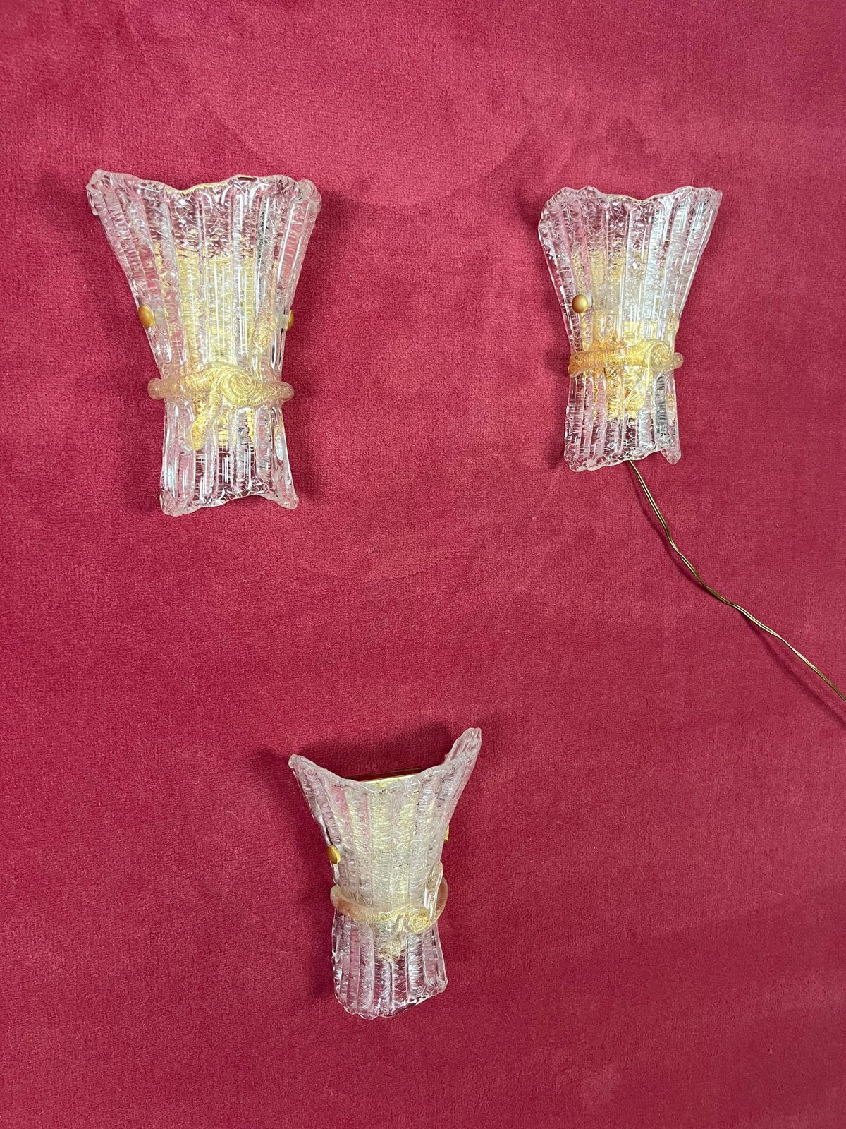 photo vintage Set Of 3 Mid Century Murano Glass Wall Lamps, 1960s