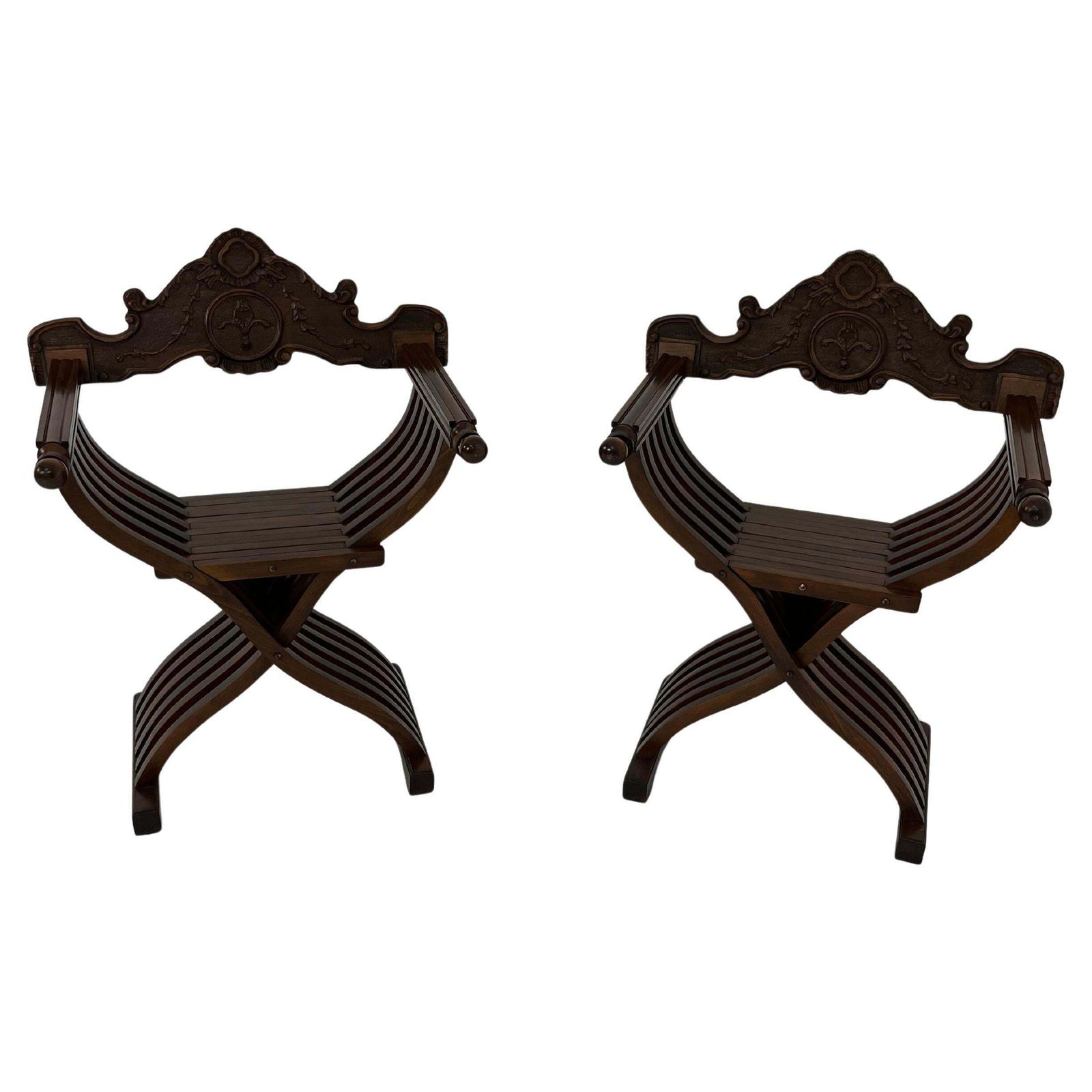 Set Of 2 Mid Century Italian Folding Chairs Model "Savonarola", 1960s