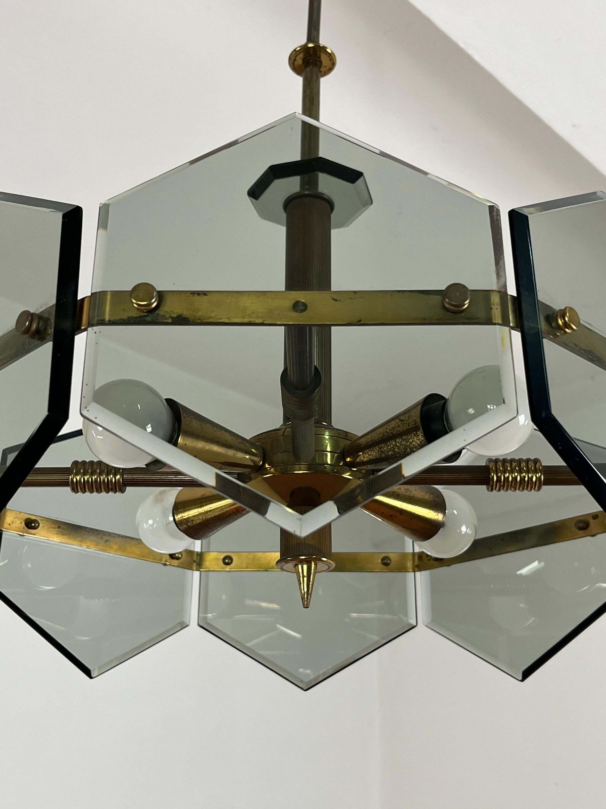 4 Light Brass And Murano Glass Chandelier By Gino Paroldo For Fontana Arte, 1960 photo Lighting