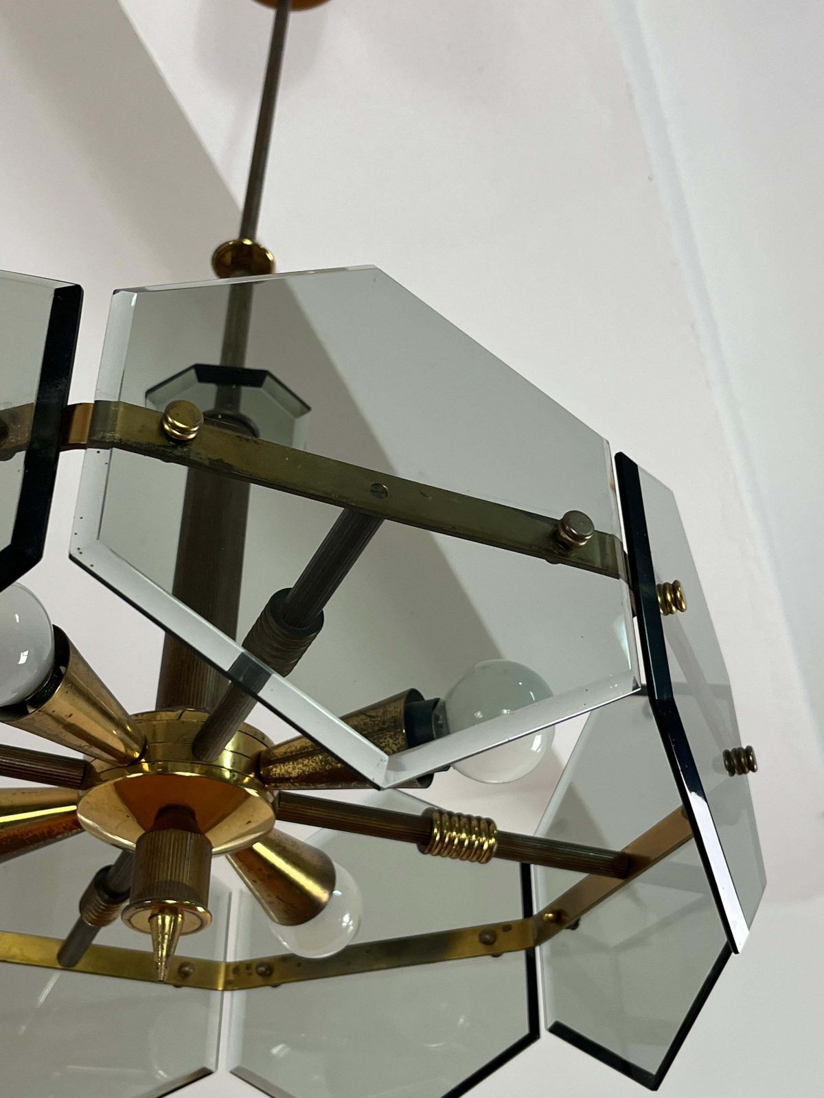 4 Light Brass And Murano Glass Chandelier By Gino Paroldo For Fontana Arte, 1960 photo 3306.0