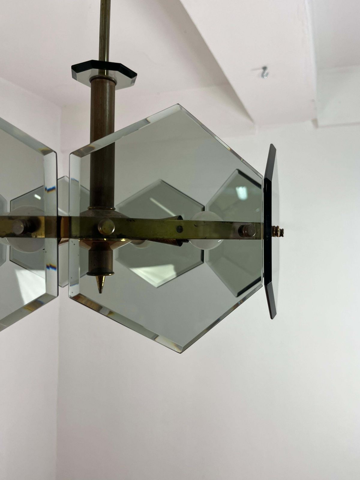 photo vinterior 4 Light Brass And Murano Glass Chandelier By Gino Paroldo For Fontana Arte, 1960