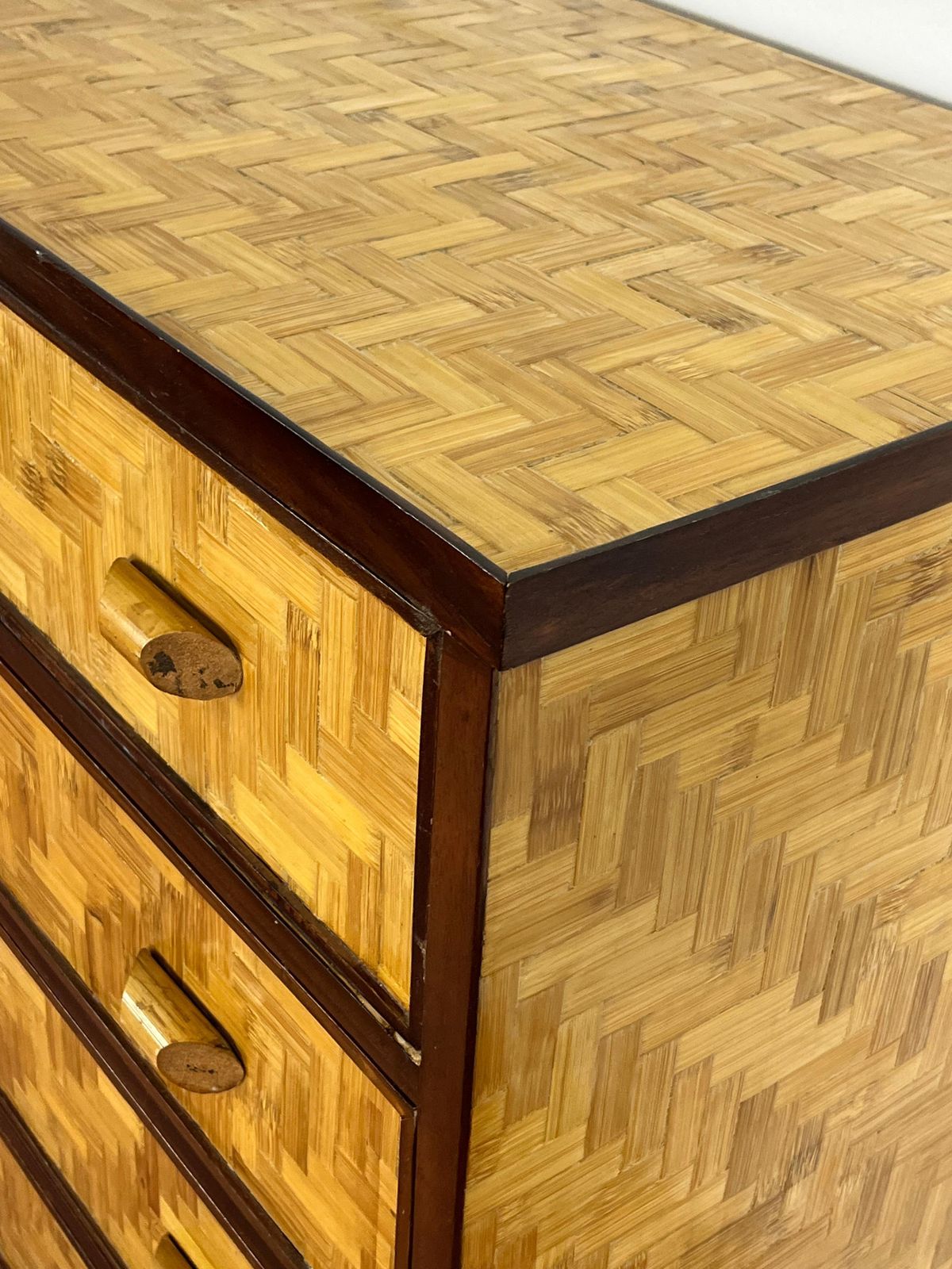 Mid Century Bamboo And Wicker Chest Of Drawers In The Style Of Dal Vera, 1960s photo furniture