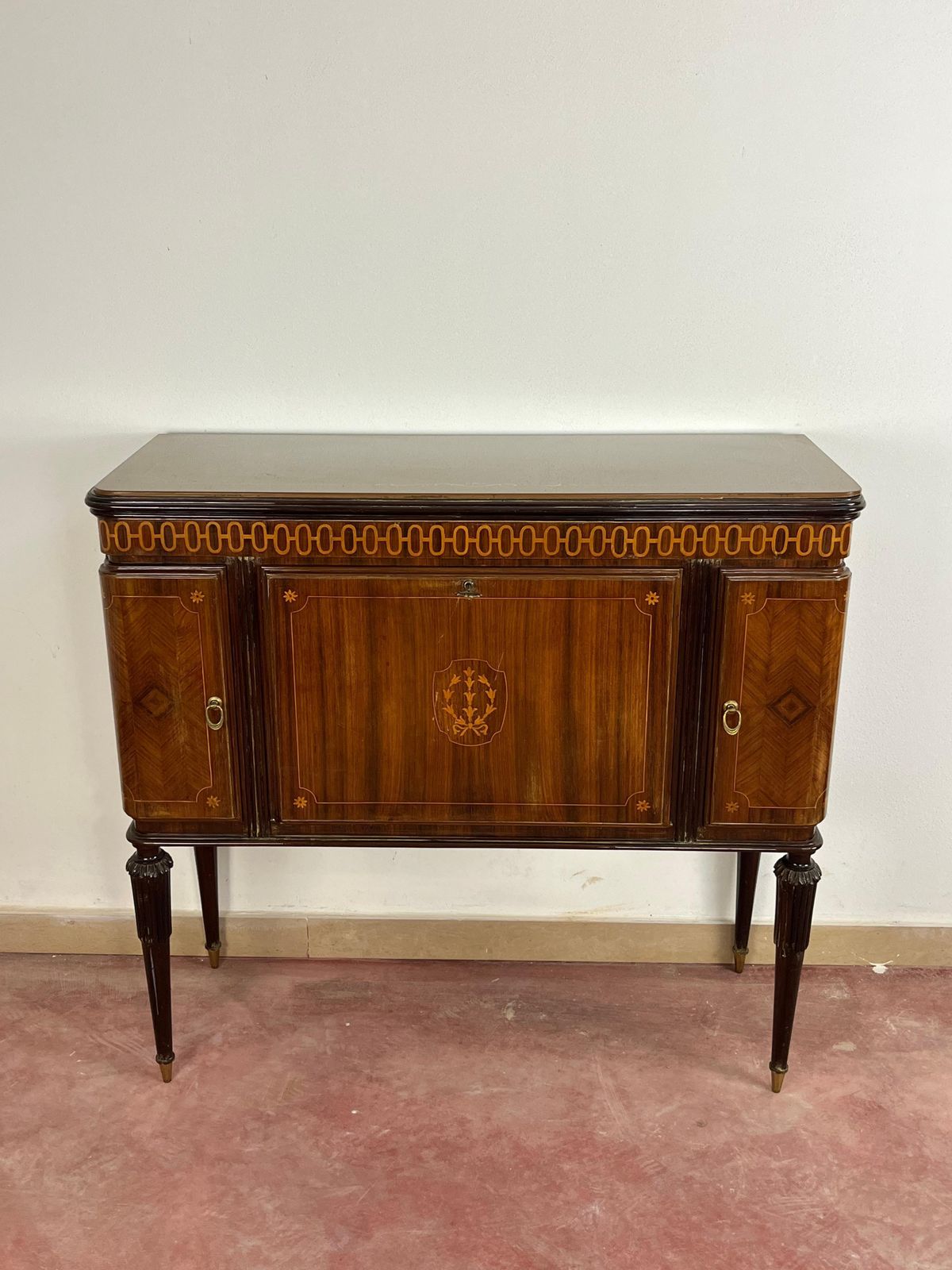 Mid Century Italian Bar Cabinet, Glass Top And Brass Feet, 1950s photo furniture
