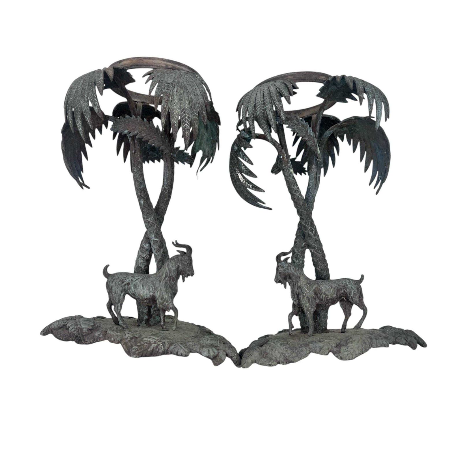 photo furniture Antique Pair Of Bronze Goats Under Palm Trees   Centrepiece   Table Decor   Dining Room Decor   Home Decor