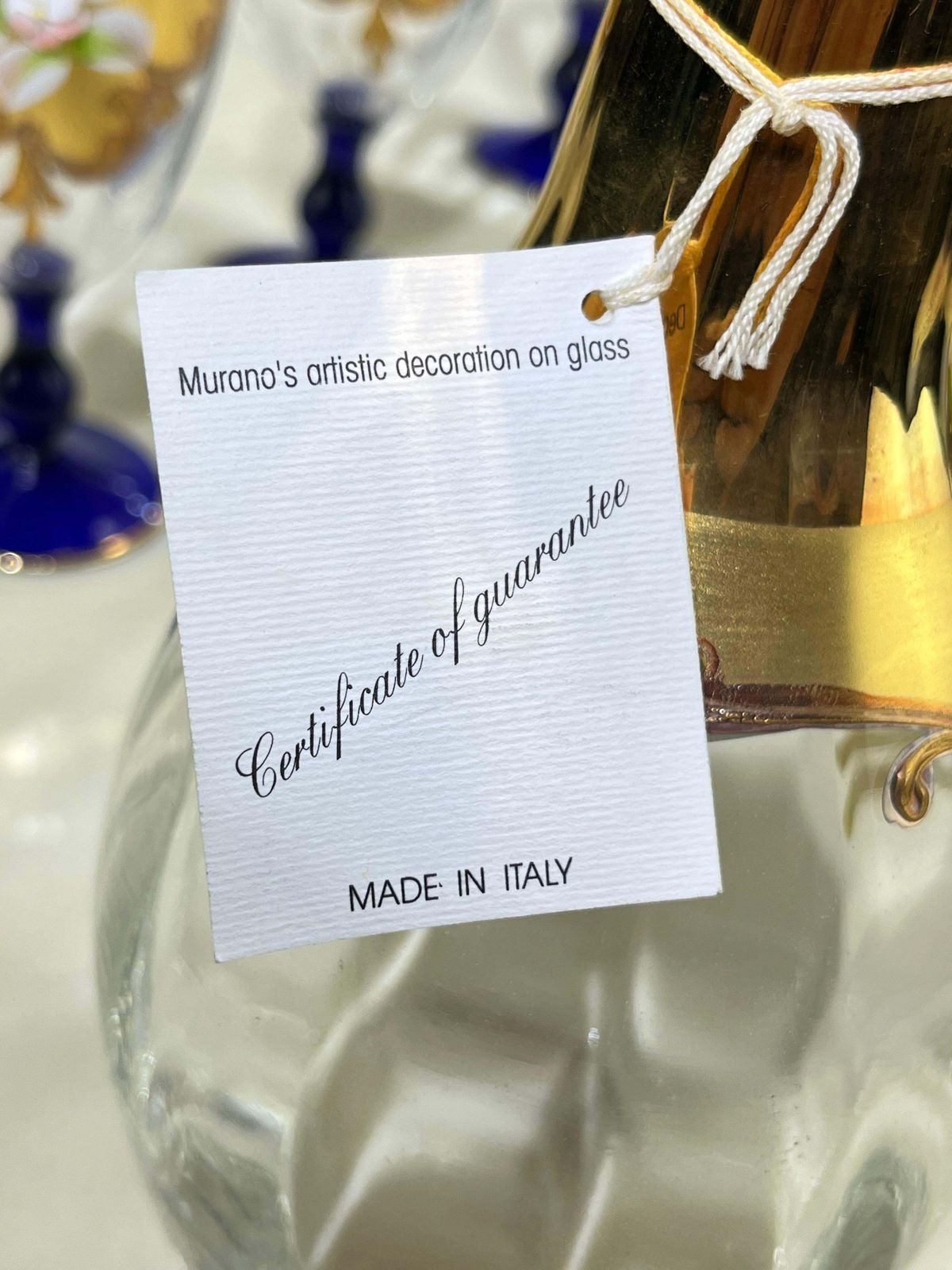 photo furniture Set Of Bottle And Six Glasses In Hand Painted Murano Glass In 24 Kt Gold, 1970s