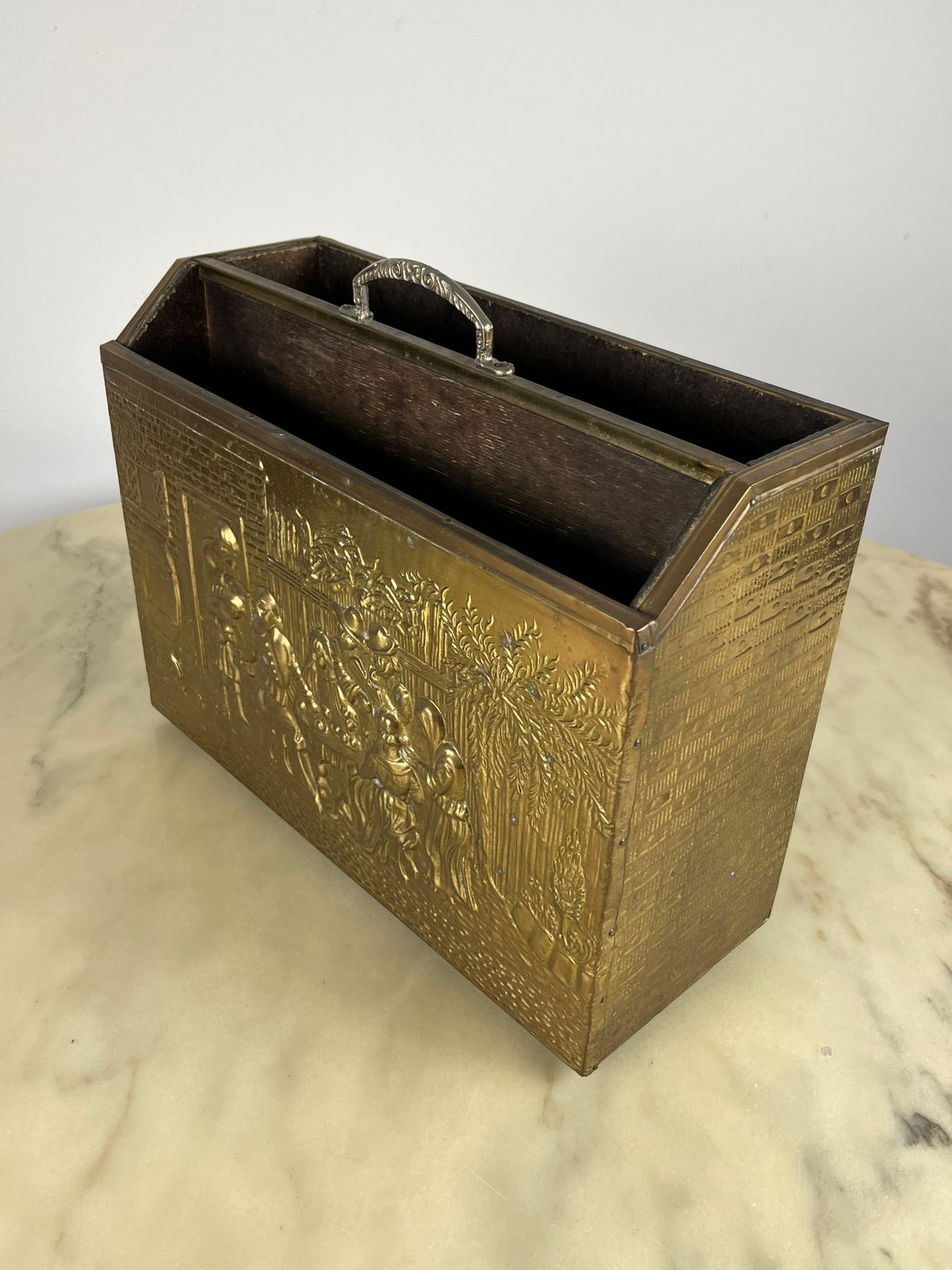 Magazine Rack In Wood And Brass, Italy, 1960s photo 171.0