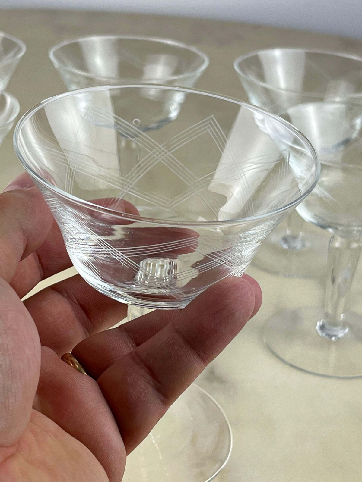 Six Hand Engraved Crystal Champagne Glasses, Italy, 1960s photo 163.0
