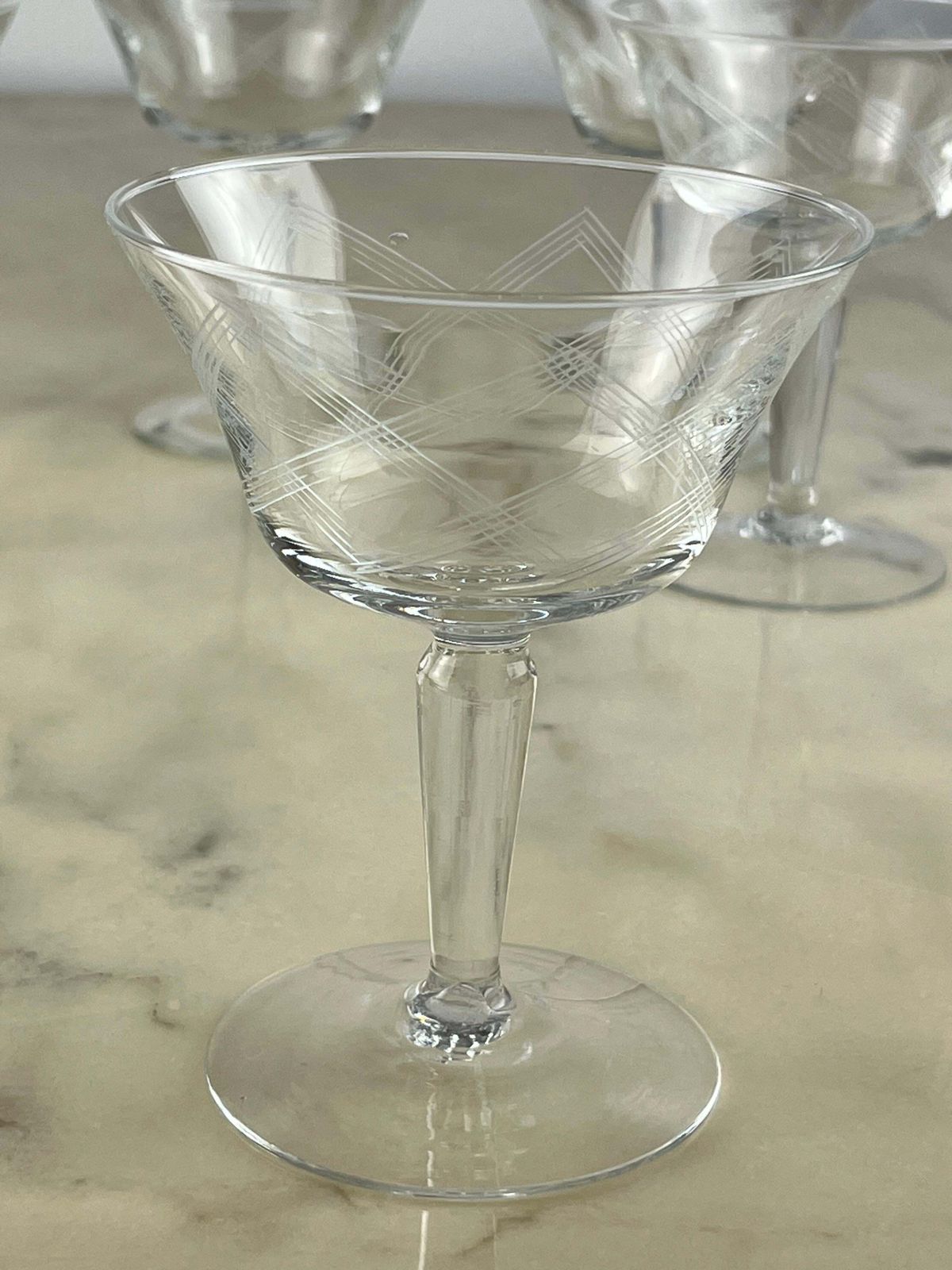 Six Hand Engraved Crystal Champagne Glasses, Italy, 1960s photo vinterior