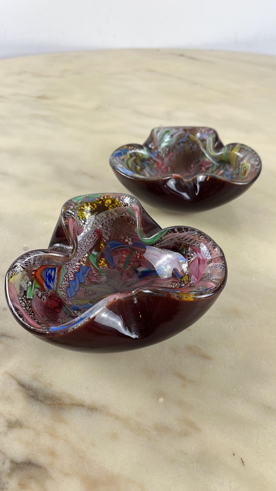 Pair Of Variegated Murano Glass Ashtrays, 1970s photo buy