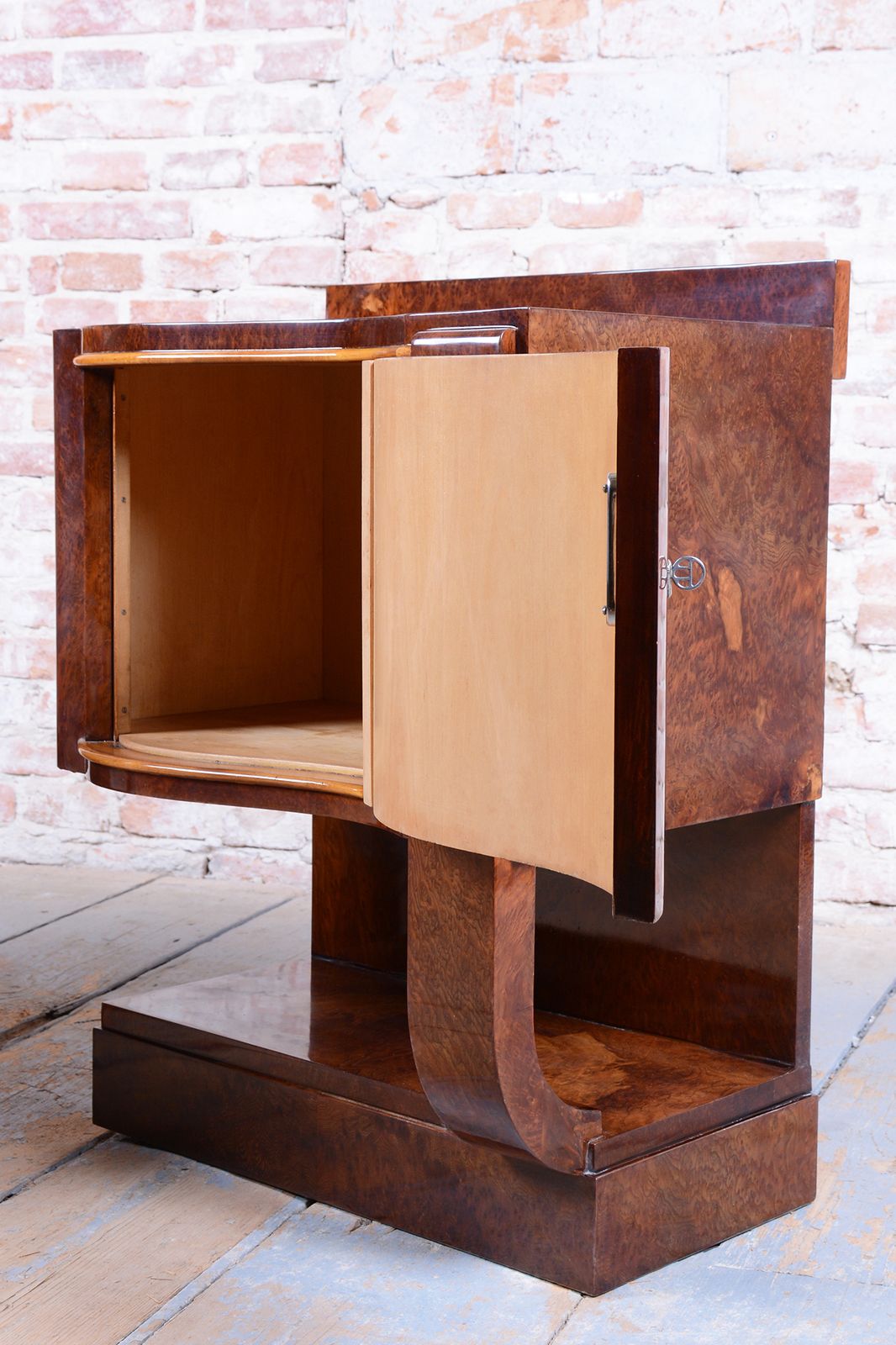 Furniture Pair Of Restored Art Deco Bedside Tables, Beech, Revived Polish, France, 1920s photo