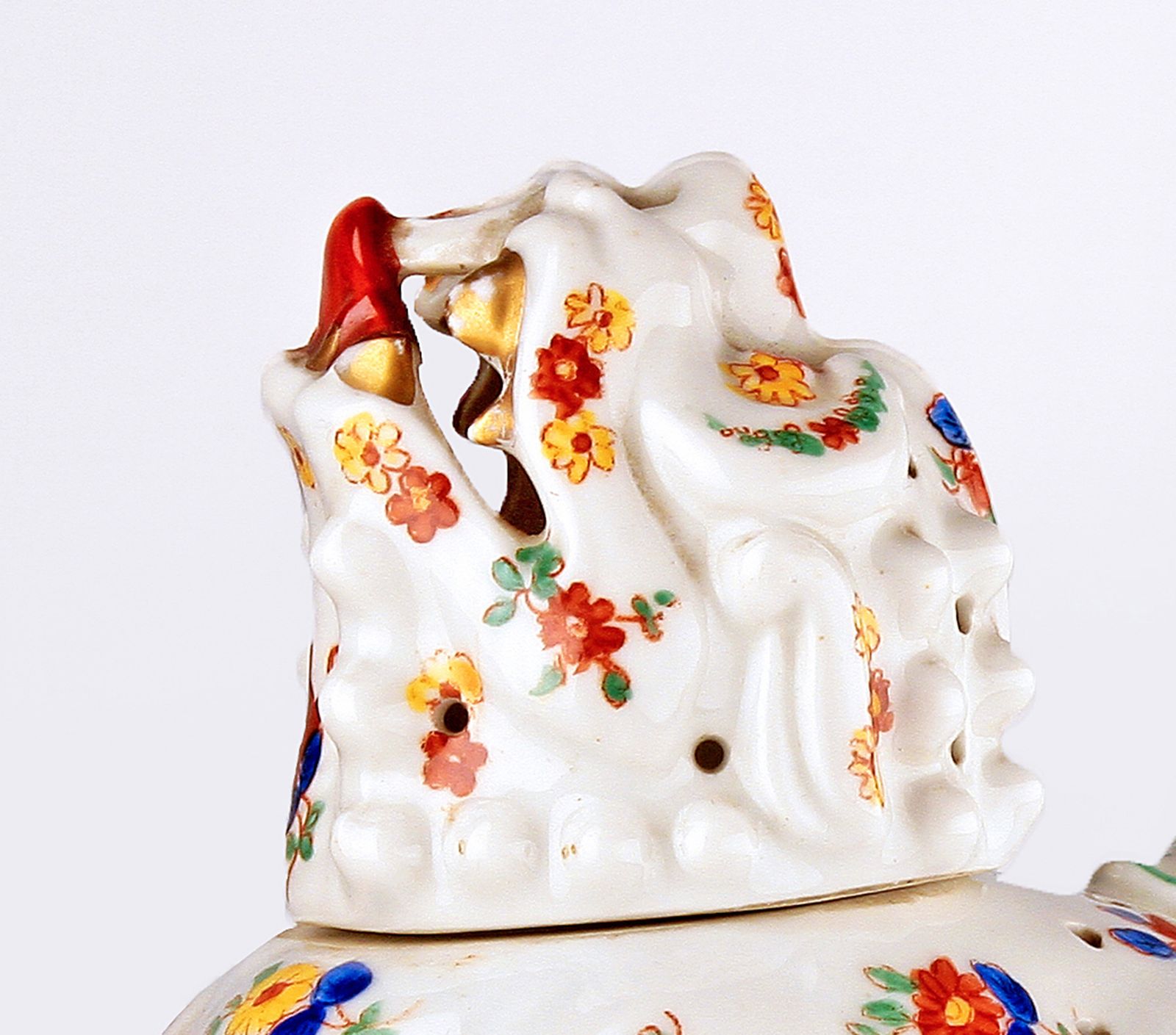 Art Déco German Hand Painted Glazed Porcelain Foo Dog Perfume Lamp/Incense Burner By Aerozon photo vintage