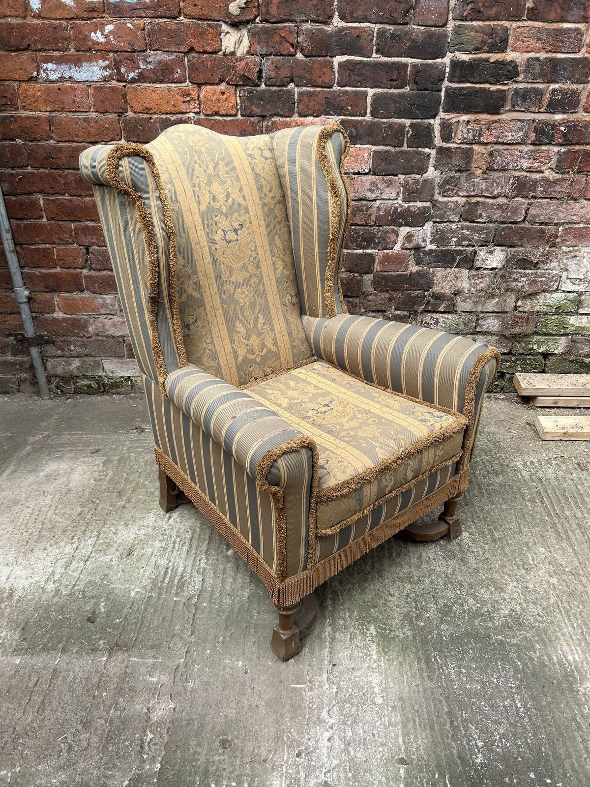 Re Upholstery Project William And Mary Style Wing Back Chair With Beech Legs photo 225.0