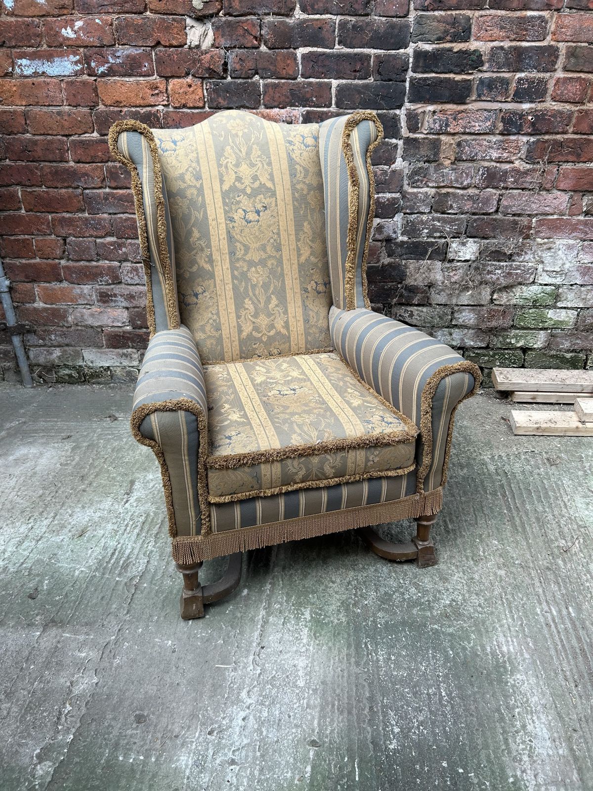 photo for sale Re Upholstery Project William And Mary Style Wing Back Chair With Beech Legs