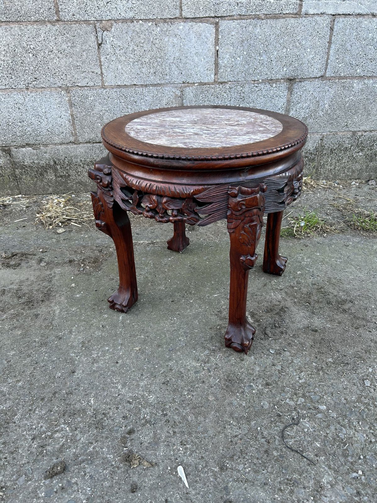 Chinese Mahogany Carved Plant Stand With Marble Top photo Home Decor