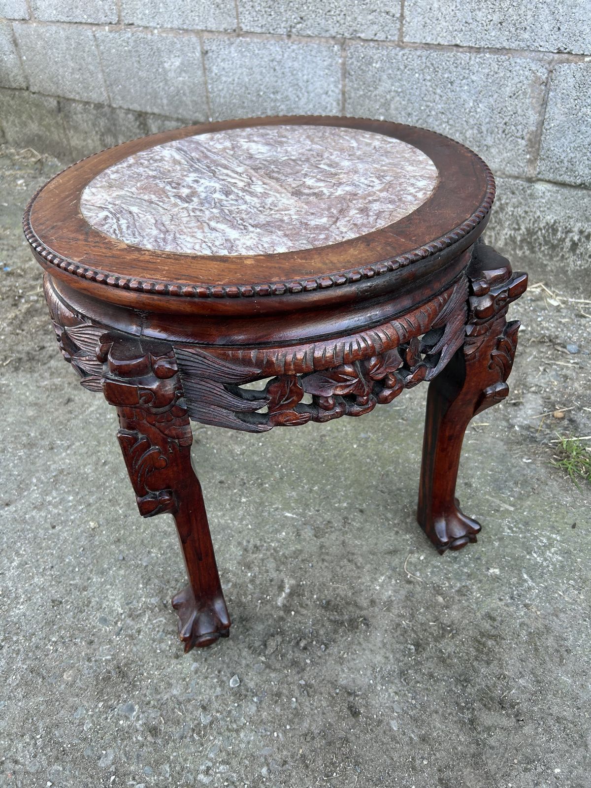 475.0 Chinese Mahogany Carved Plant Stand With Marble Top photo