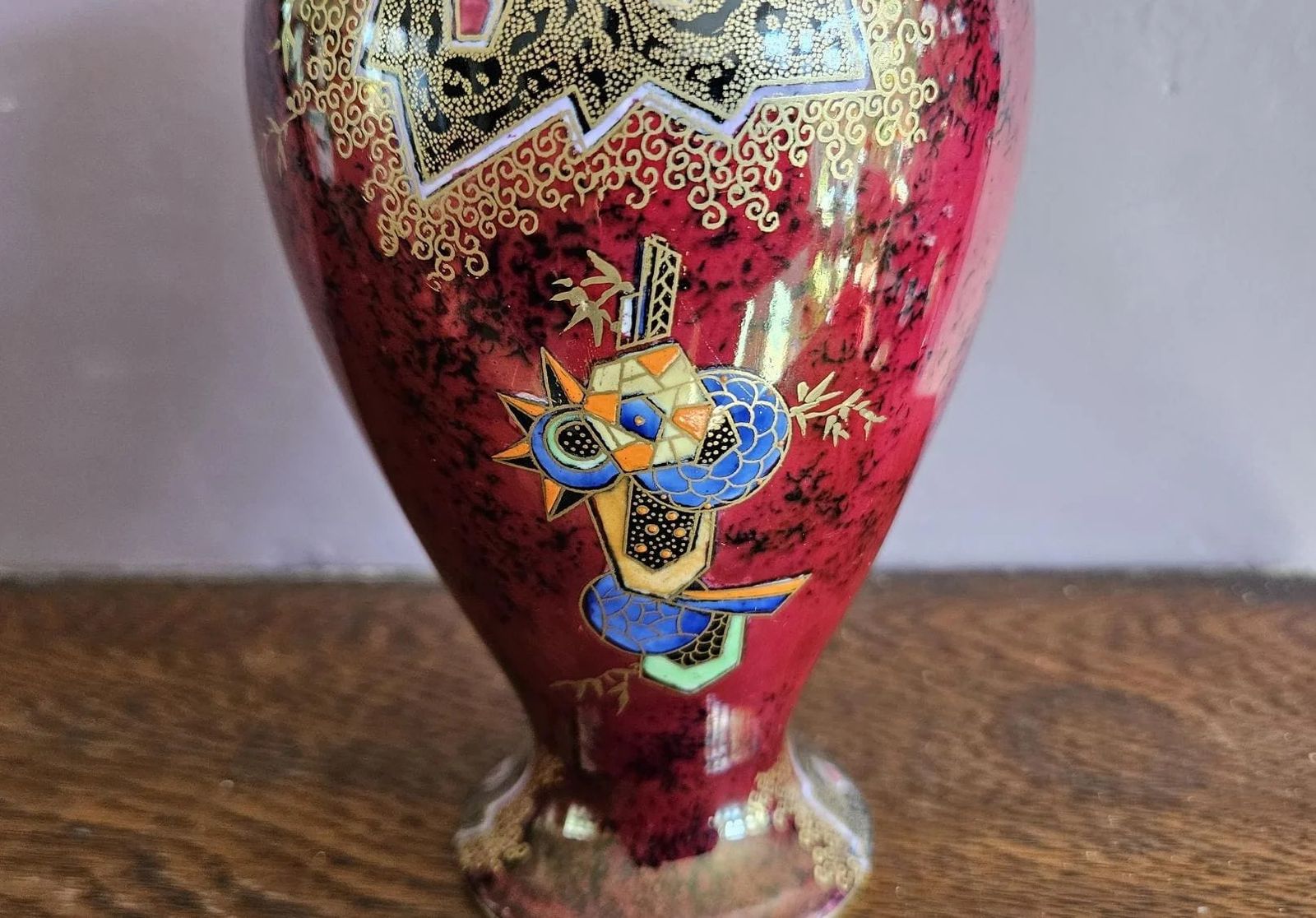 Art Deco Vase Geometric Parrot Design By Enoch Boulton For Crown Devon photo vinterior